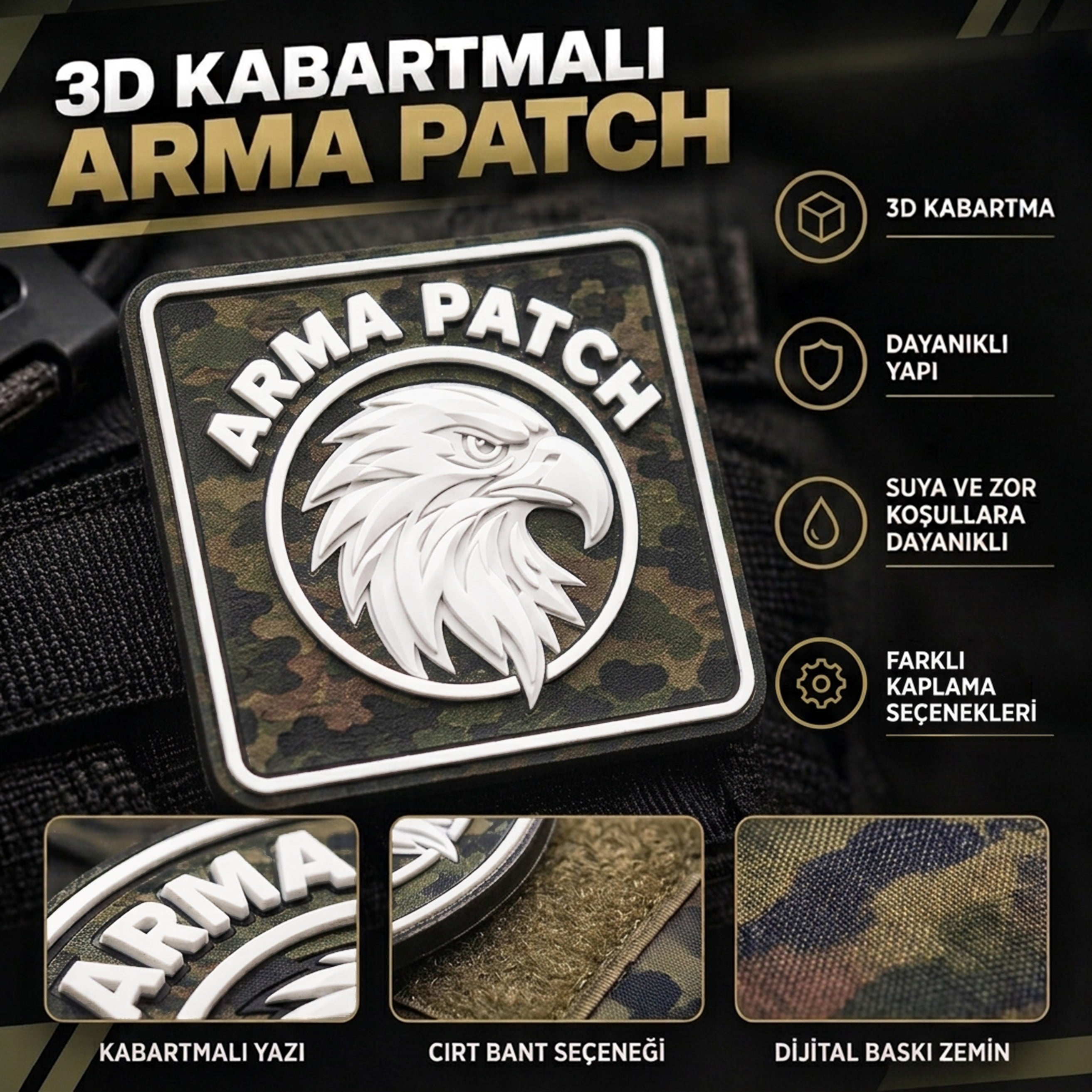 Kendin Tasarla 3D Kabartmalı Arma Peç Patch Yama Beyaz