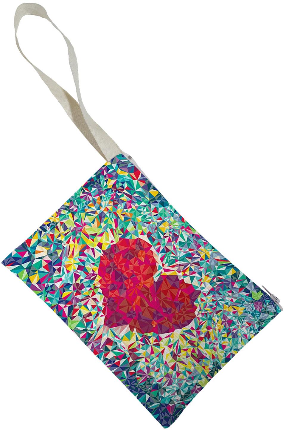 Unisex Renkli Kalpler Desenli Portföy Clutch Çanta