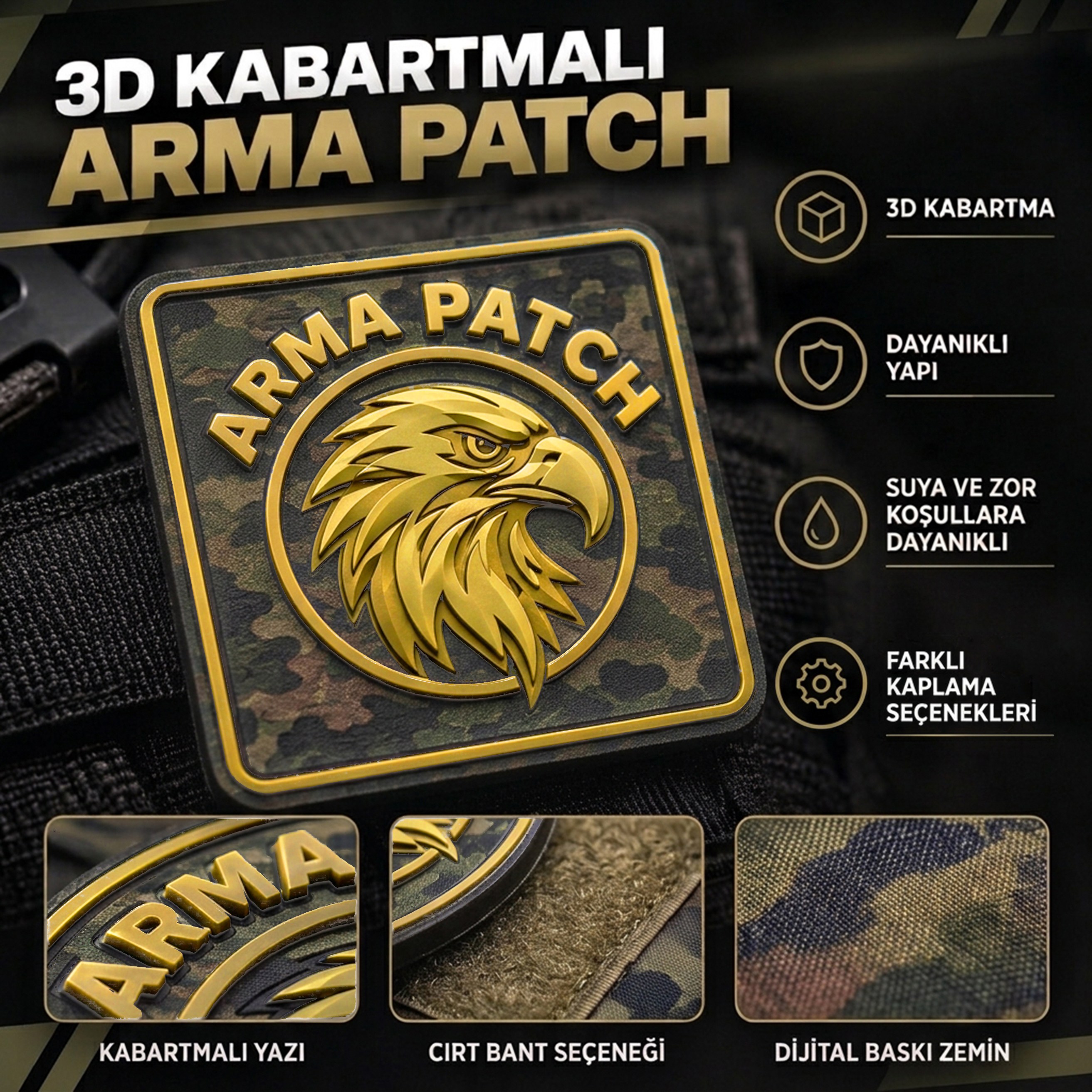 Kendin Tasarla 3D Kabartmalı Arma Peç Patch Yama Altın