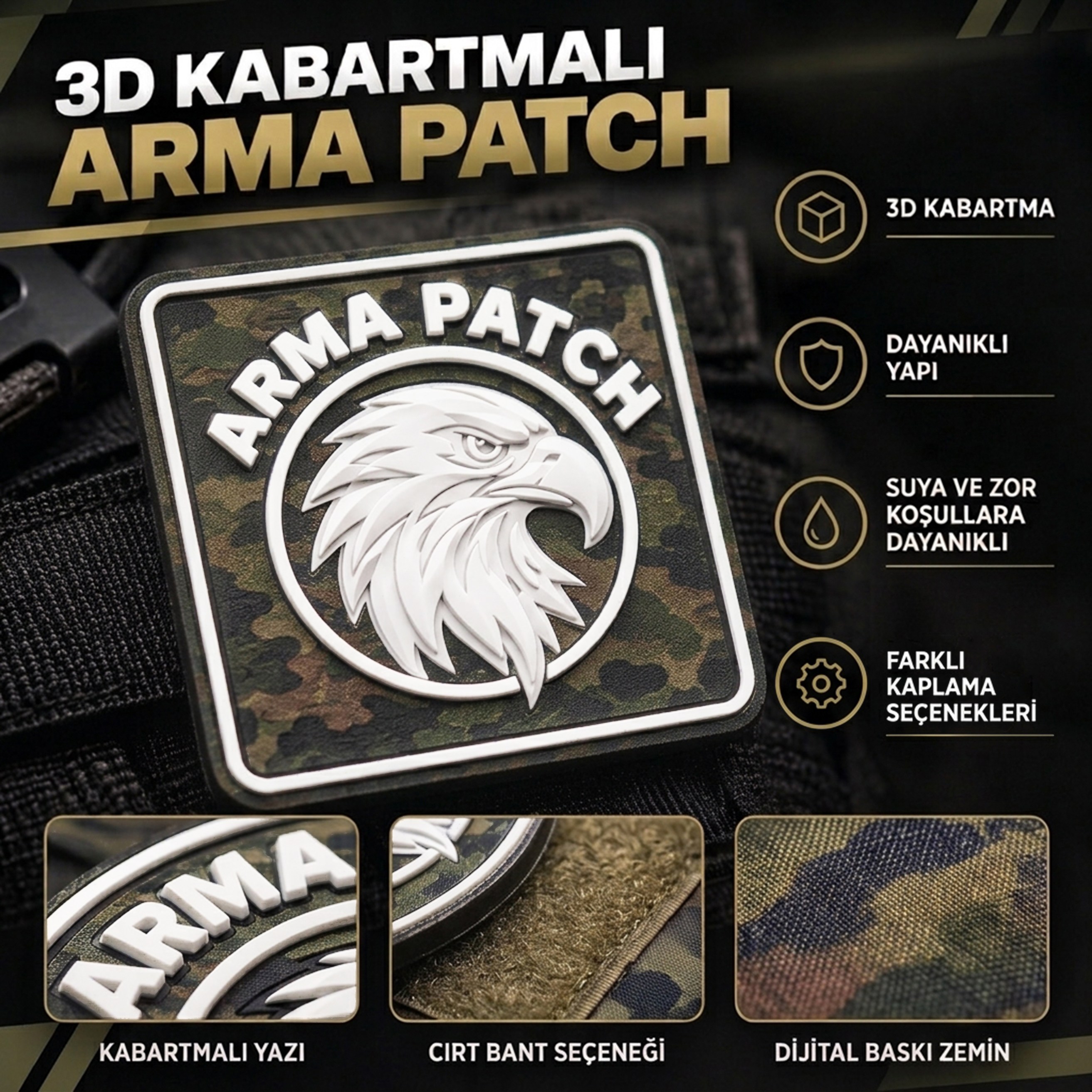 Kendin Tasarla 3D Kabartmalı Arma Peç Patch Yama Beyaz