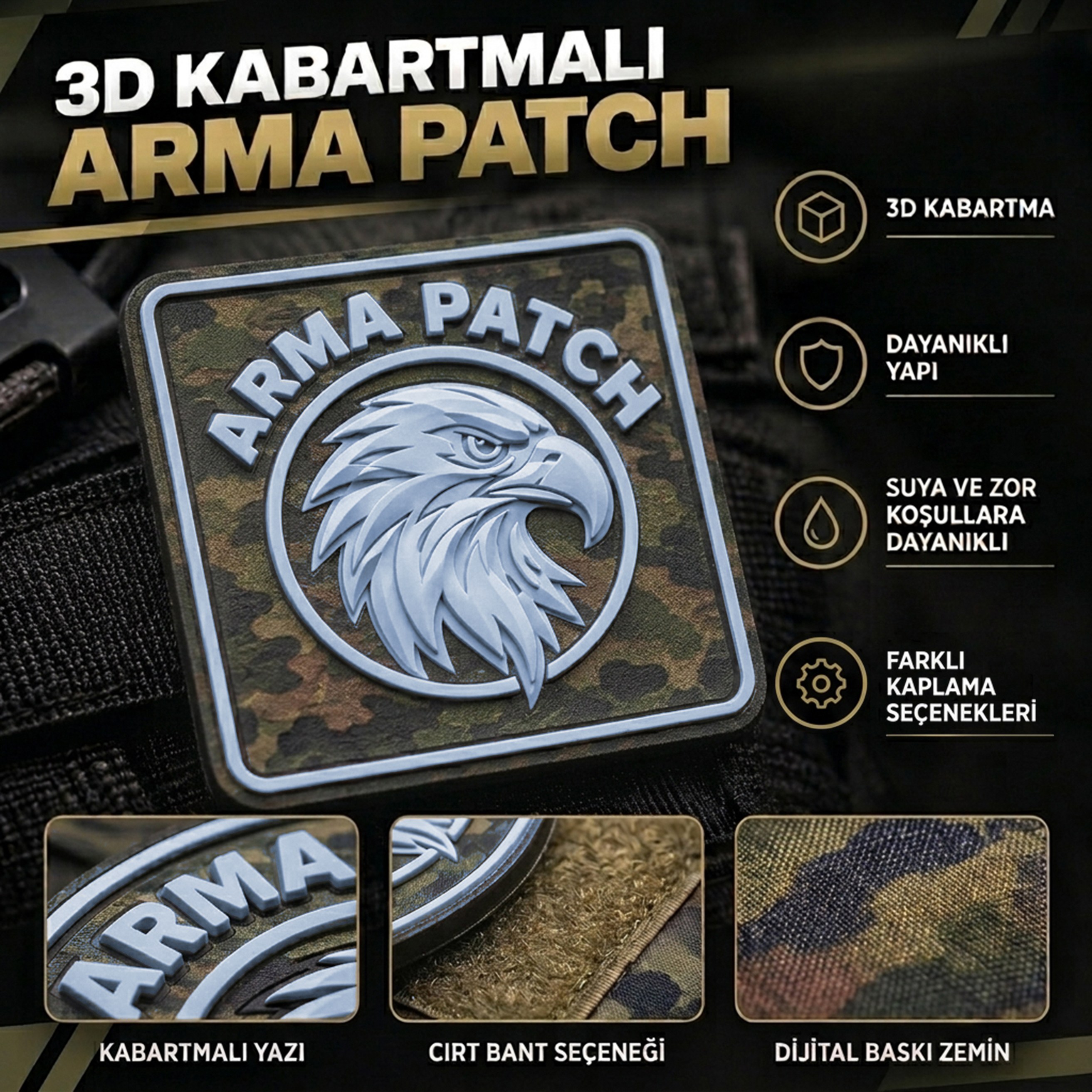 Kendin Tasarla 3D Kabartmalı Arma Peç Patch Yama Gümüş