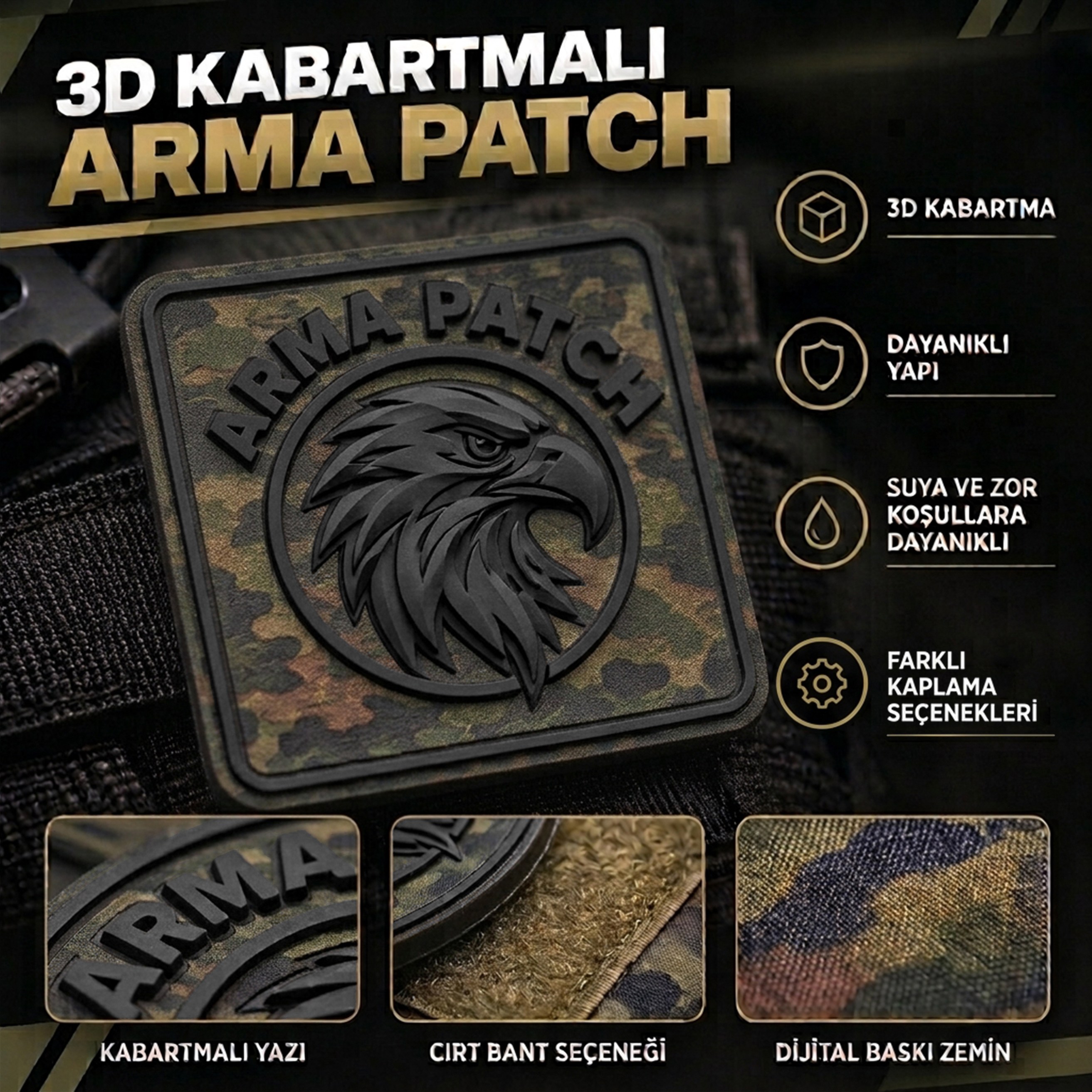 Kendin Tasarla 3D Kabartmalı Arma Peç Patch Yama Siyah