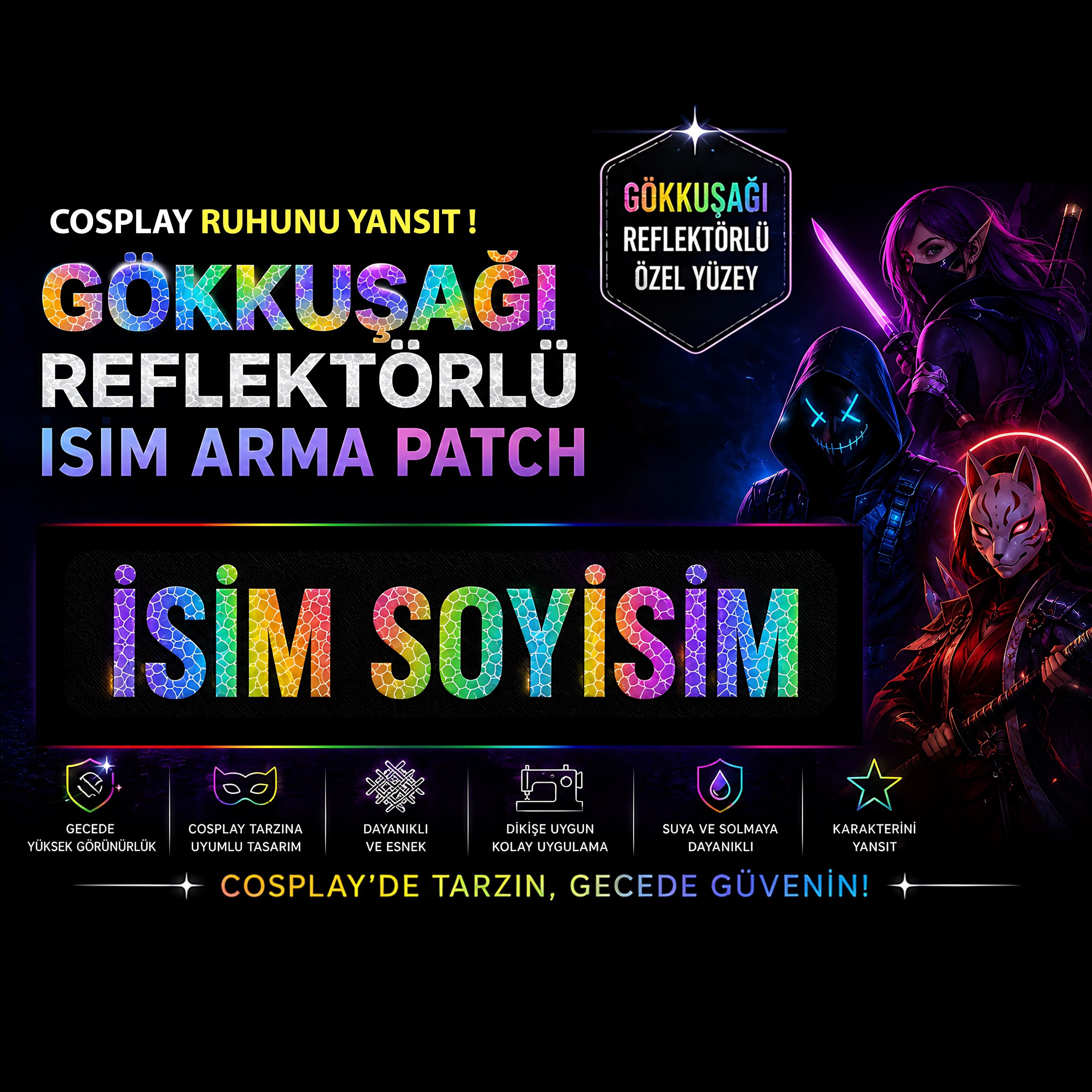 Kendin Tasarla Gökkuşağı Reflektörlü Arma Peç Patch Yama