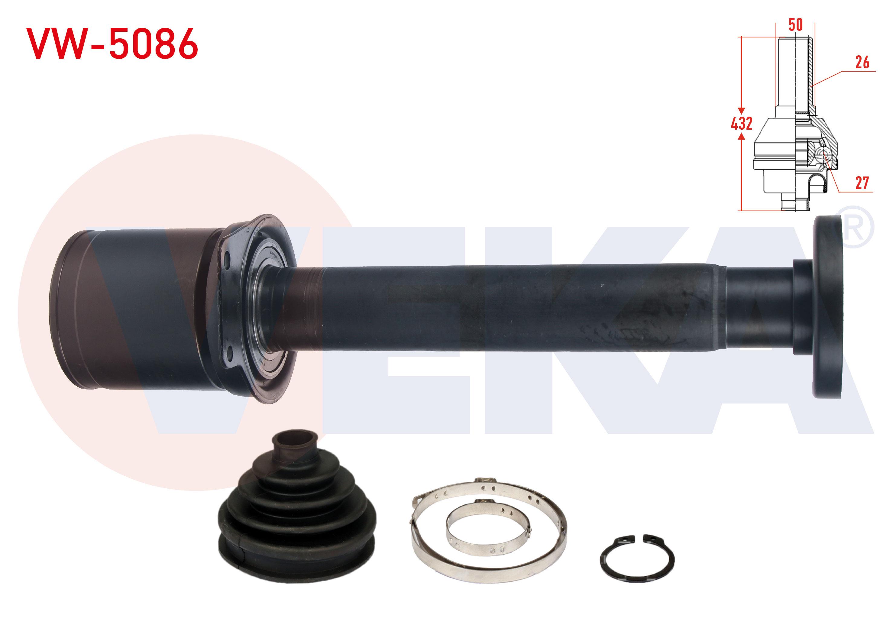 AKS KAFASI SAG ON IC 26X27X50 UZUNLUK 432mm VOLKSWAGEN TRANSPORTER V 1.9 TDI - 2.0 TDI - 2.0 BITDI 2003-2011