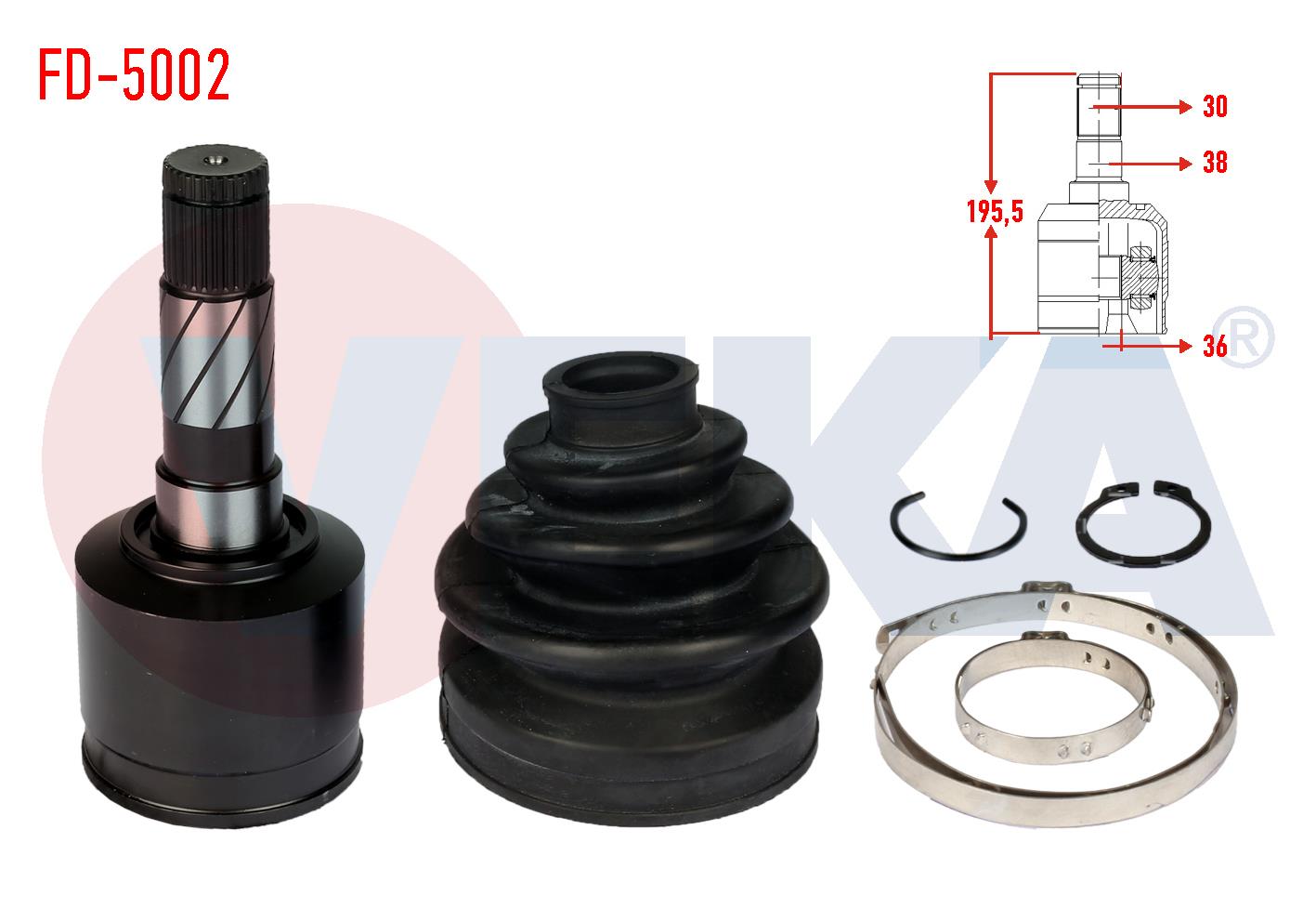 AKS KAFASI SAG ON IC FORD RANGER (ET) 2.5 TD 30X36X38 UZUNLUK 195.5mm 2006-2011