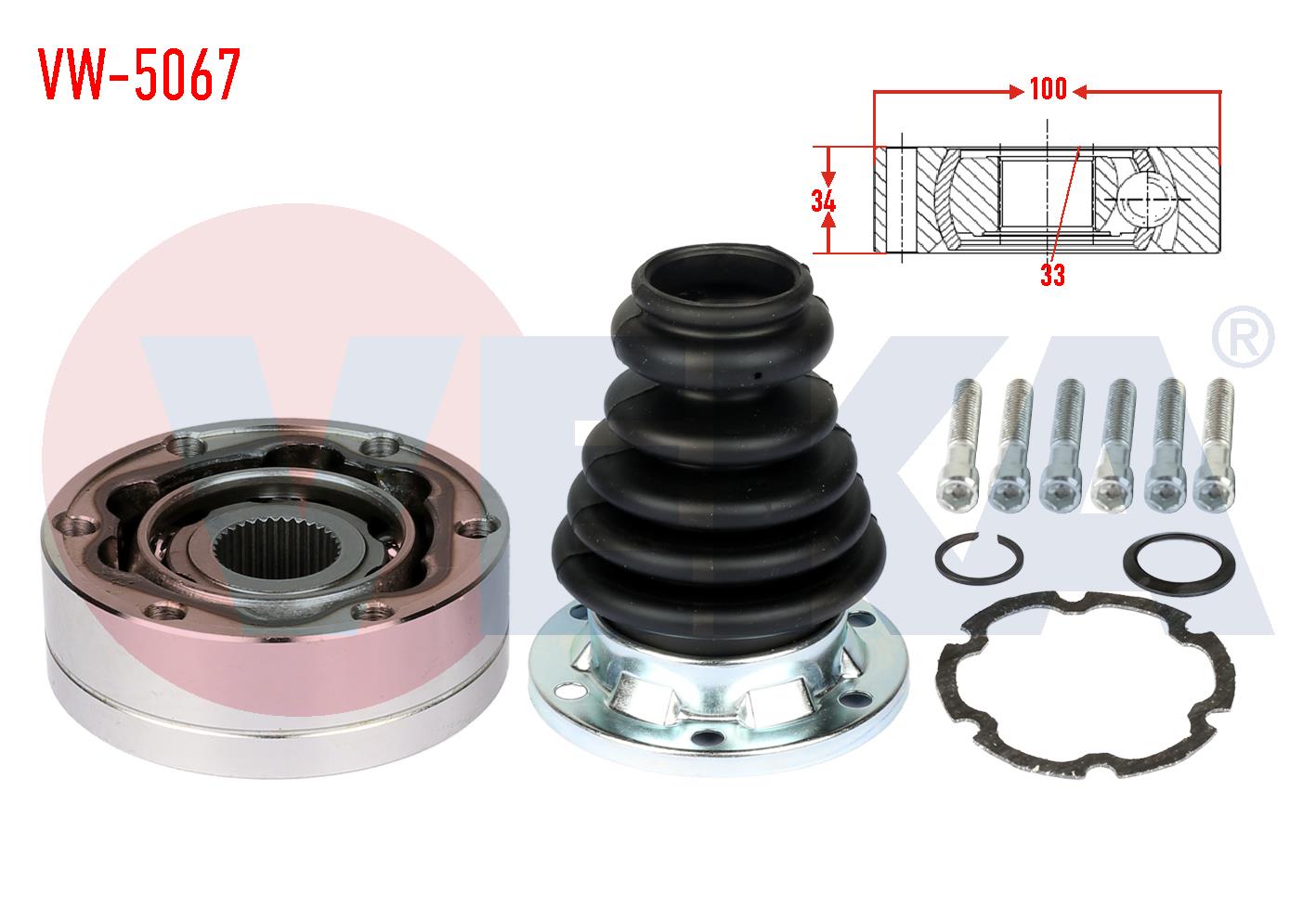 AKS KAFASI SOL ON IC 33X34X100 VW GOLF III (1H1) 91-99/ GOLF IV (1J1) TDI 97-05/ GOLF V (1K1) 03-09/ JETTA II 82-92/ JETTA III (1K2) 05-10/  PASSAT (3A2) 1988-1997/ PASSAT (362) 08-12