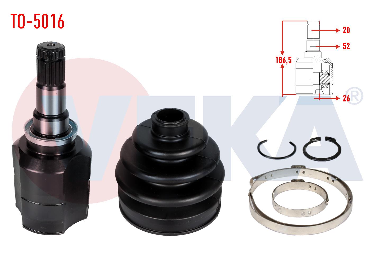 AKS KAFASI SOL ON IC TOYOTA COROLLA 1.4 D-4D 20X26X52 UZUNLUK 186,50mm 2012-