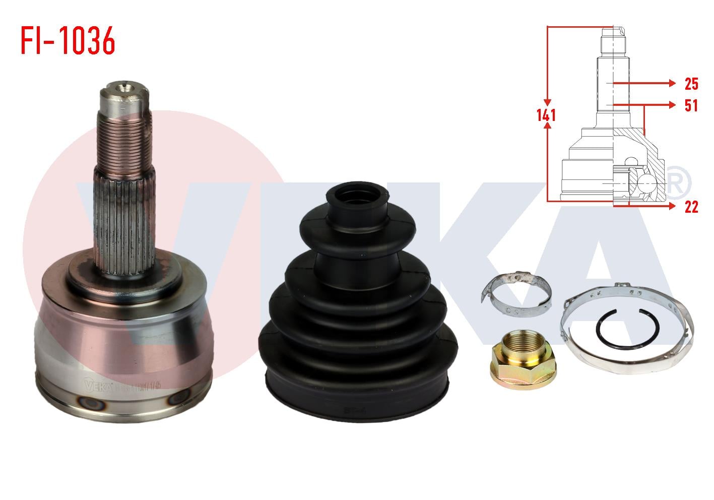 AKS KAFASI SOL-SAG ON DIS 25X22X51 UZUNLUK 141 mm FIAT EGEA 1.4 16v 2015- / DOBLO 1.4 2010- / BRAVO II (198) 1.4i 2006-