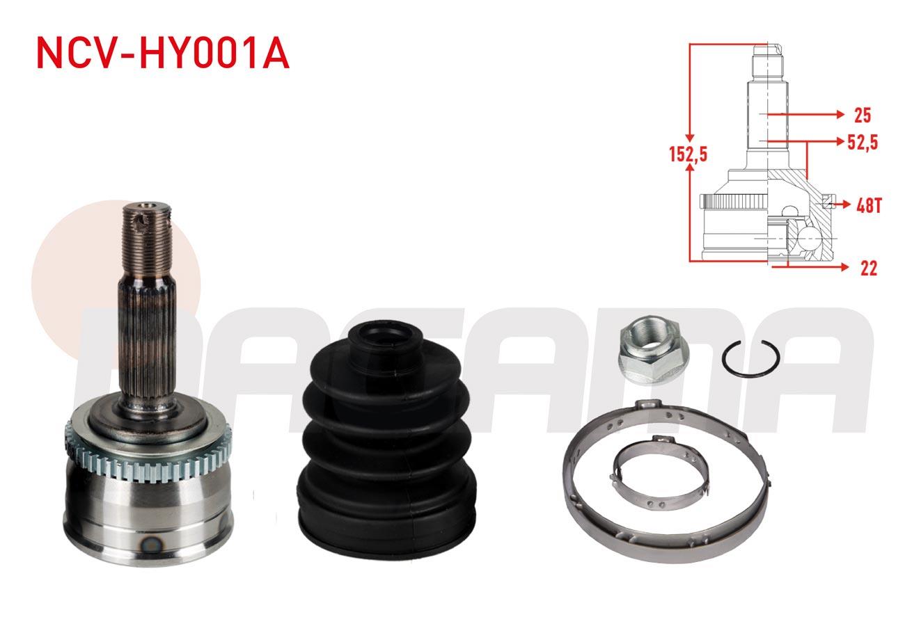 AKS KAFASI SOL-SAG ON DIS 25X22X52,5 ABSLI 48 DIS UZUNLUK 152,5mm HYUNDAI ACCENT ERA 1.4i 16v - 1.6 CVVT 2006-2012/ HYUNDAI GETZ (TB) 1.3i - 1.5 CRDI 2002-2008