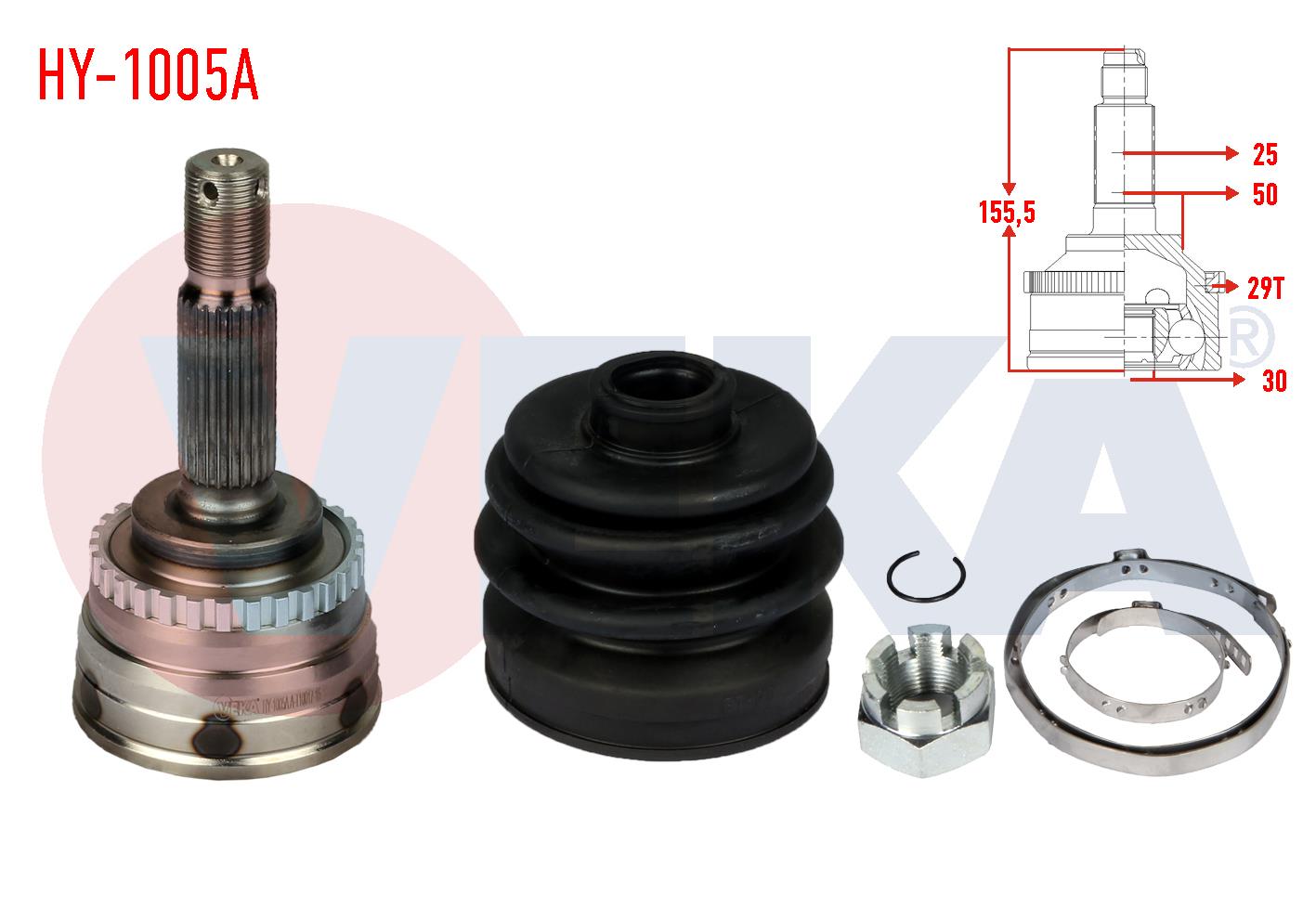 AKS KAFASI SOL-SAG ON DIS ABSLI 29 DIS 25X30X50 UZUNLUK 156 mm HYUNDAI ELANTRA 1.6i A-T 2001-2007