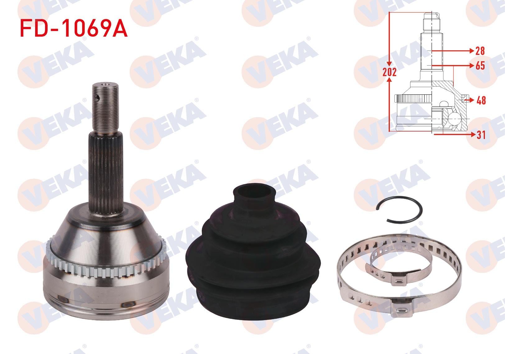 AKS KAFASI SOL-SAG ON DIS ABSLI 48 DIS 28X31X65 UZUNLUK 202mm FORD TRANSIT (V347) BUYUK KAFA 2006-2014