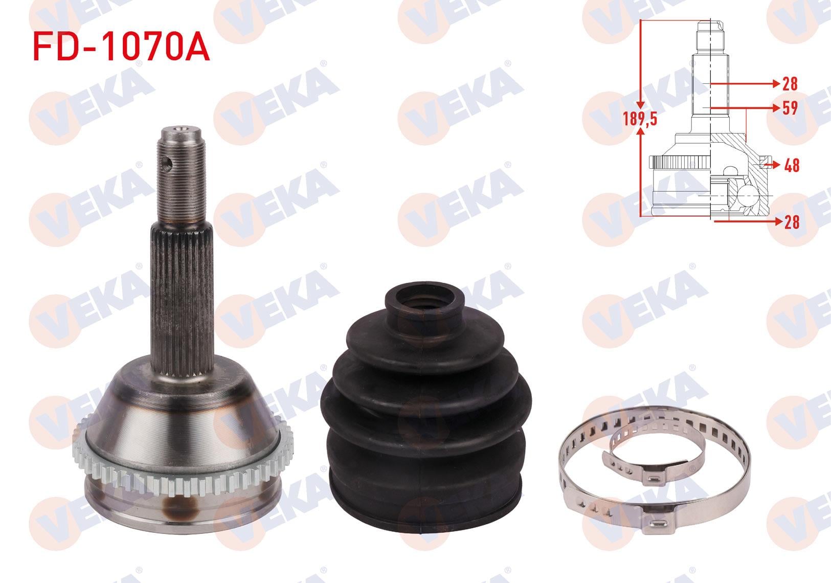 AKS KAFASI SOL-SAG ON DIS ABSLI 48 DIS 28X28X59 UZUNLUK 189,5mm FORD TRANSIT (V347) BUYUK KAFA 140 HP 2006-2014