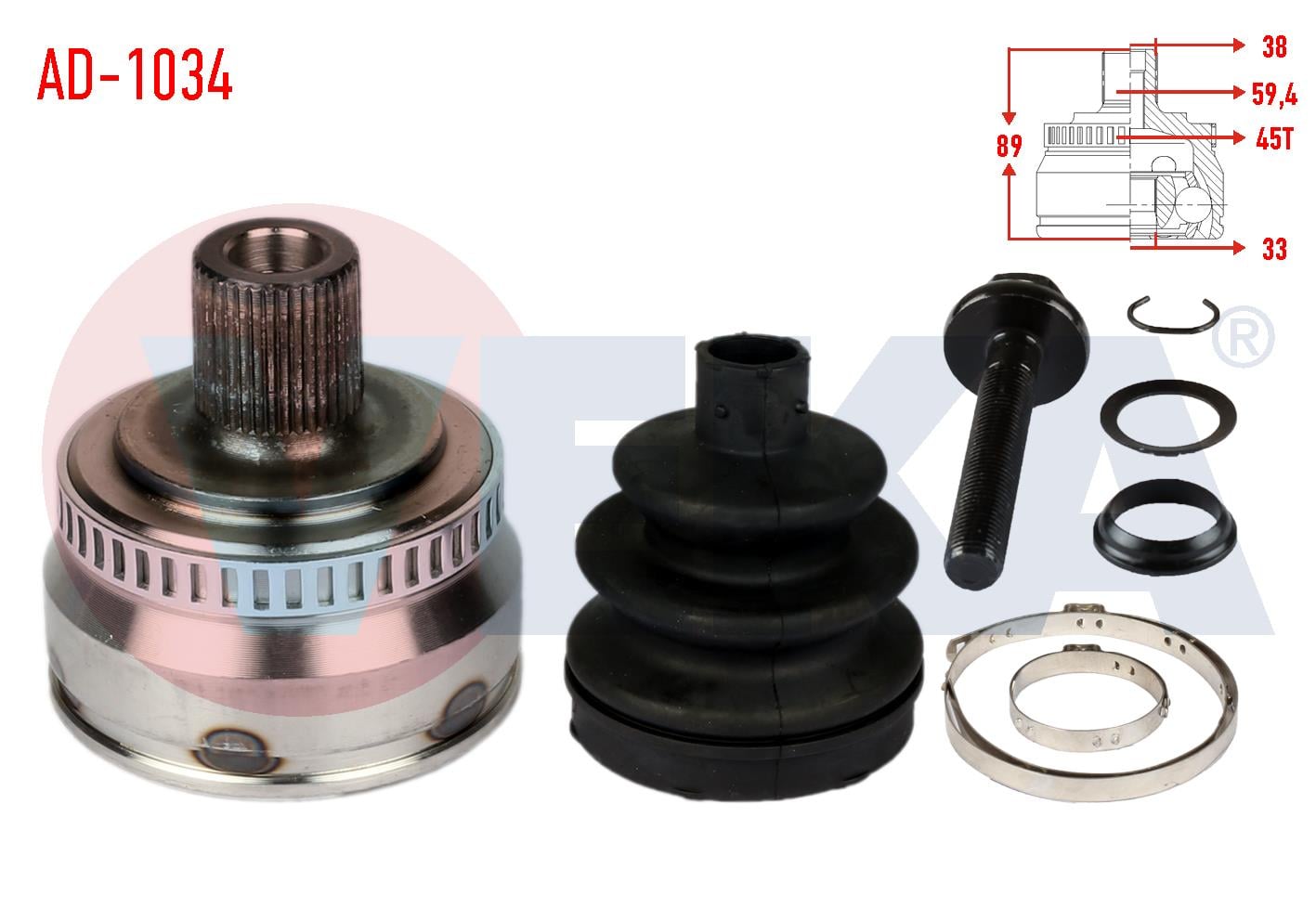 AKS KAFASI SOL-SAG ON DIS AUDI A4 (8E2,B6) 1.6 ABSLI 45 DIS 38X33X59,4 UZUNLUK 89 mm 2000-2004