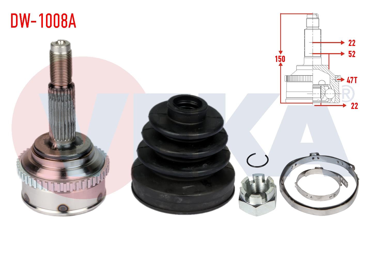 AKS KAFASI SOL-SAG ON DIS CHEVROLET KALOS (T200) 1.4 ABSLI 47 DIS 22X22X52 UZUNLUK 150 mm 2003-2008