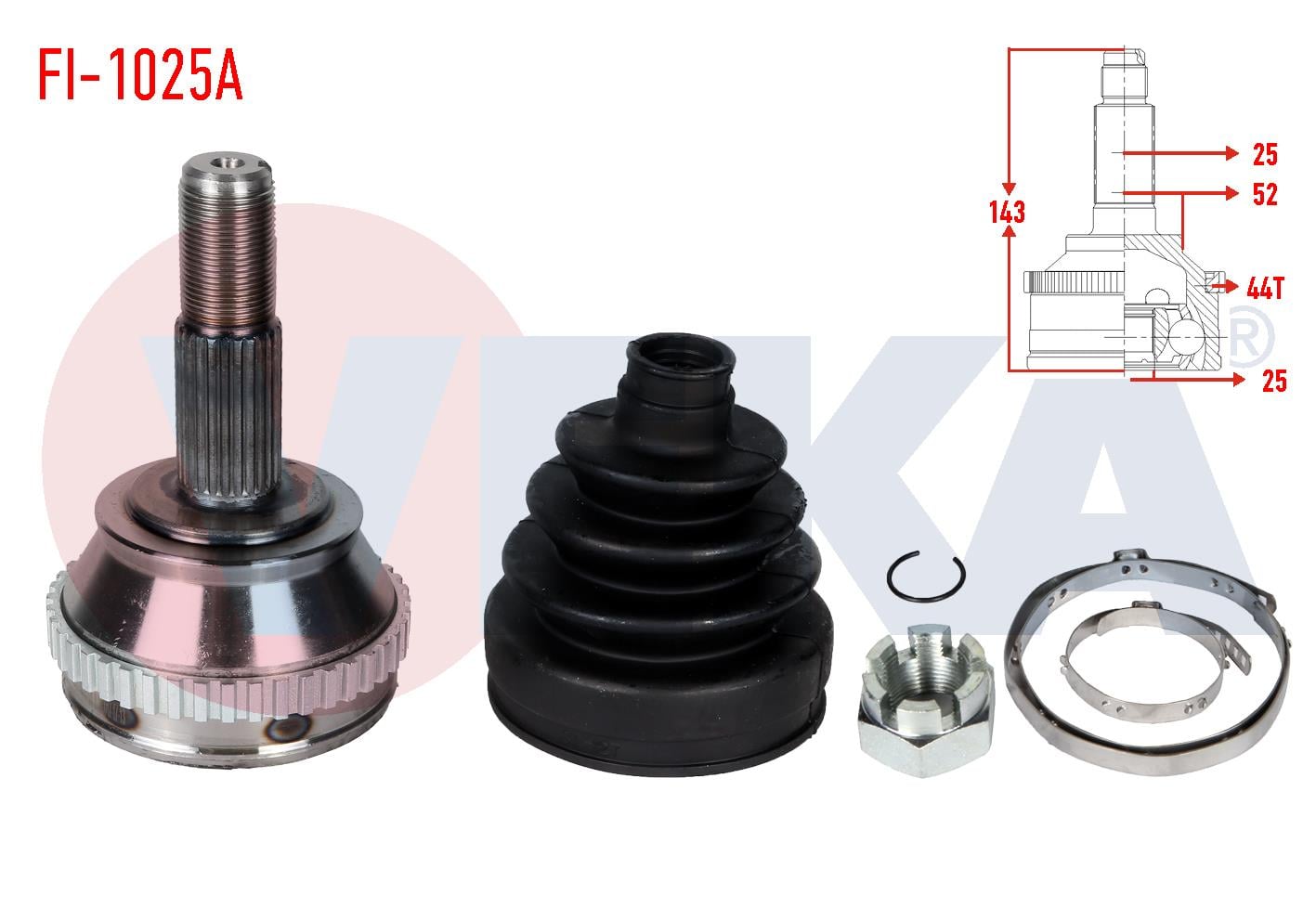 AKS KAFASI SOL-SAG ON DIS FIAT BRAVA (182) 1.9 TD ABSLI 44 DIS 25X25X52 UZUNLUK 143,1 mm 1995-2002
