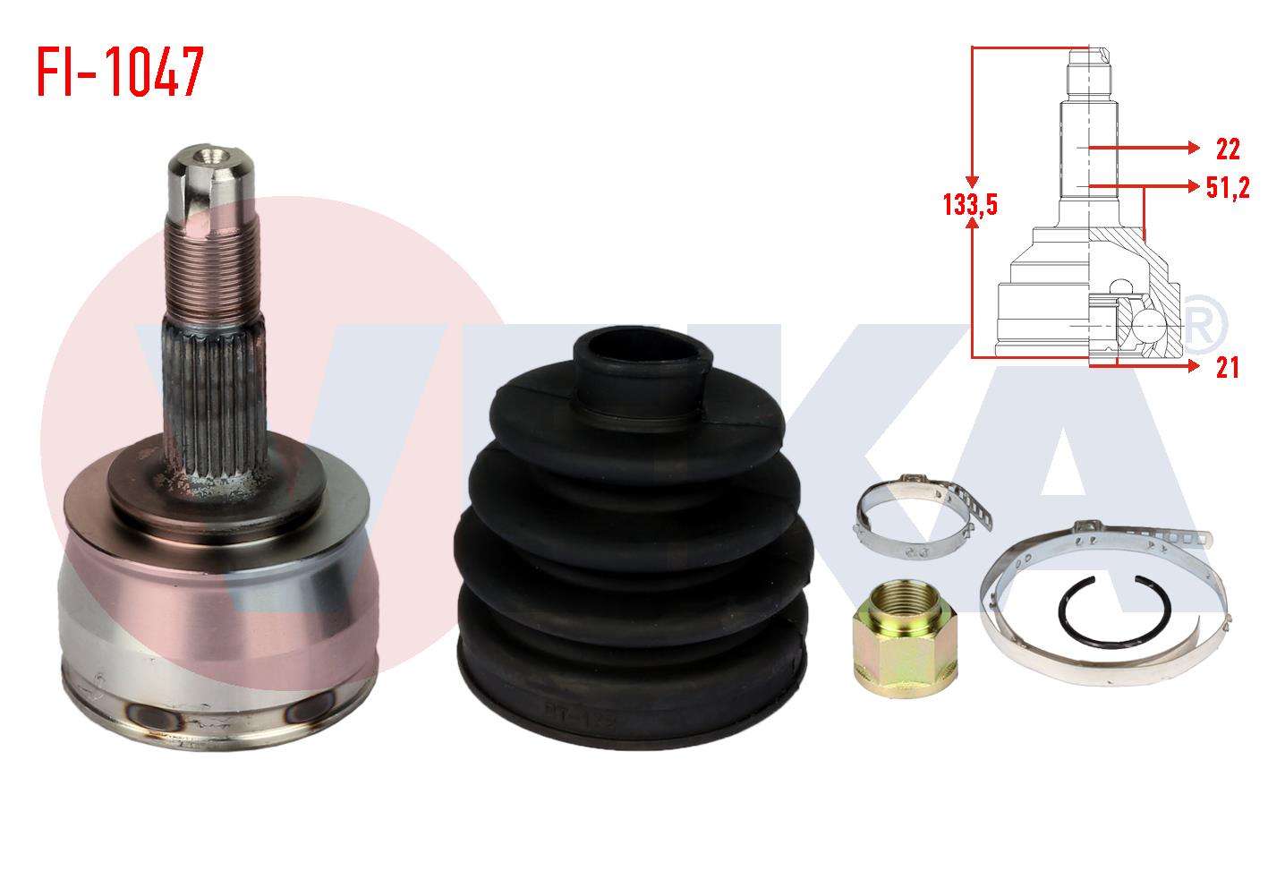 AKS KAFASI SOL-SAG ON DIS FIAT GRANDE PUNTO (199) 1.2 MPI 22X21X51.2 UZUNLUK 133,5 mm 2005-2012