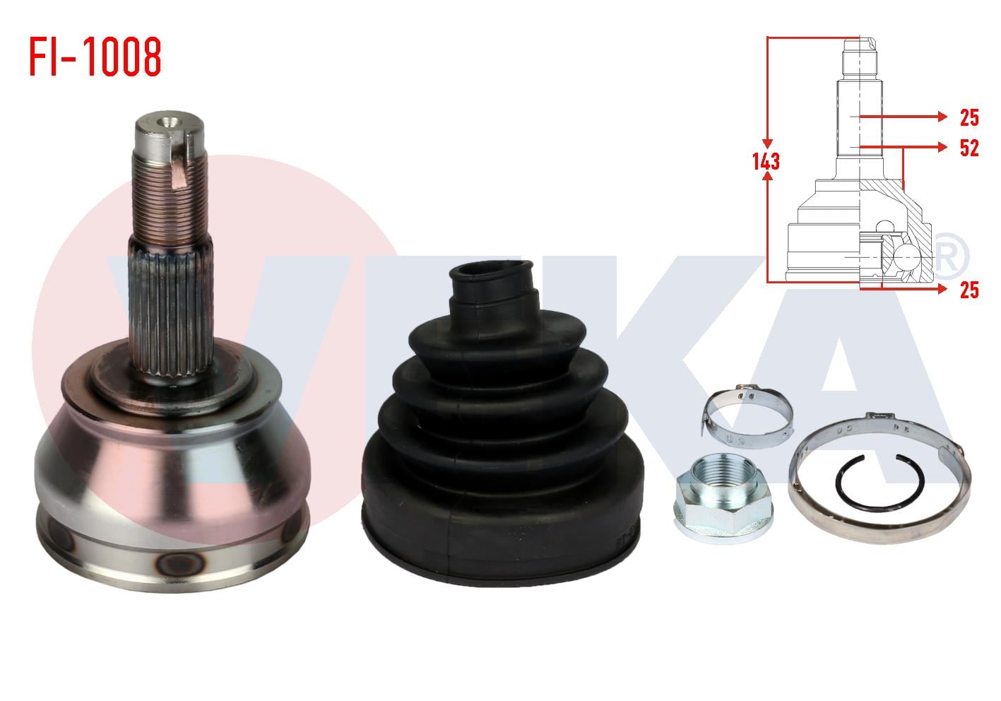 AKS KAFASI SOL-SAG ON DIS FIAT TEMPRA 2.0i 25X25X52 UZUNLUK 143,1 mm 1992-1999