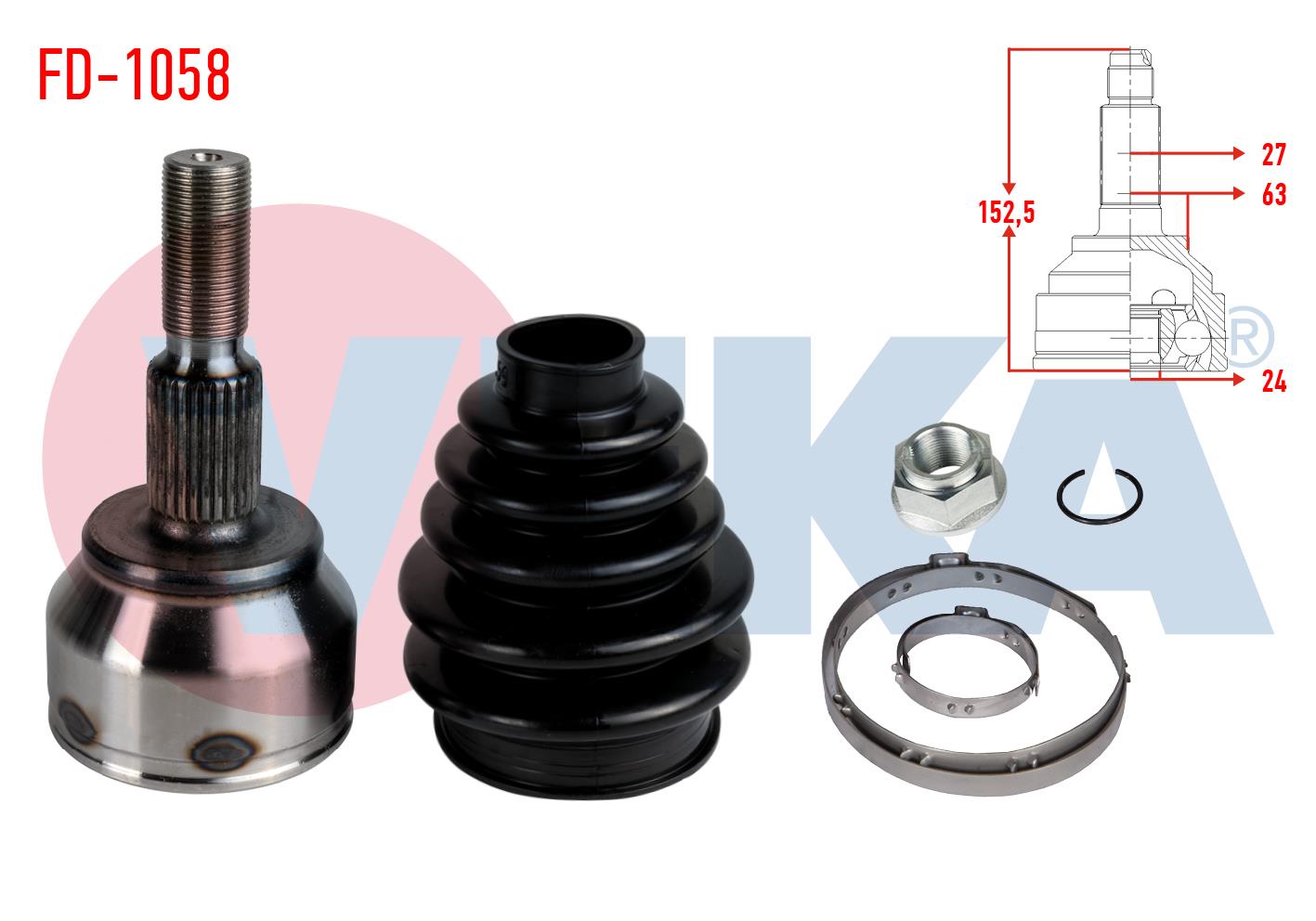 AKS KAFASI SOL-SAG ON DIS FORD FOCUS III 1.6 TI-VCT 27X24X63 UZUNLUK 152,50mm 2011-2015
