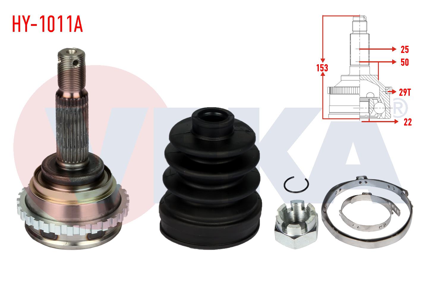 AKS KAFASI SOL-SAG ON DIS HYUNDAI ACCENT ADMIRE 1.3 ABSLI 29 DIS  25X22X50 UZUNLUK 153mm 2003-2006