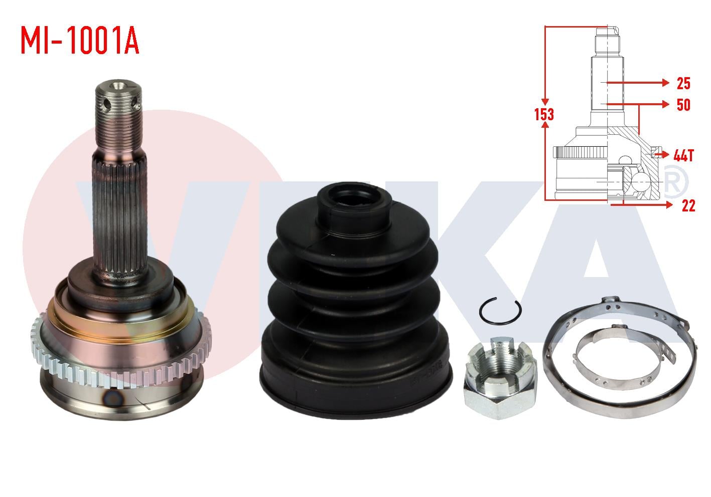 AKS KAFASI SOL-SAG ON DIS HYUNDAI ACCENT I (X-3) 1.3i ABSLI 44 DIS 25X22X50 UZUNLUK 153mm 1994-2000
