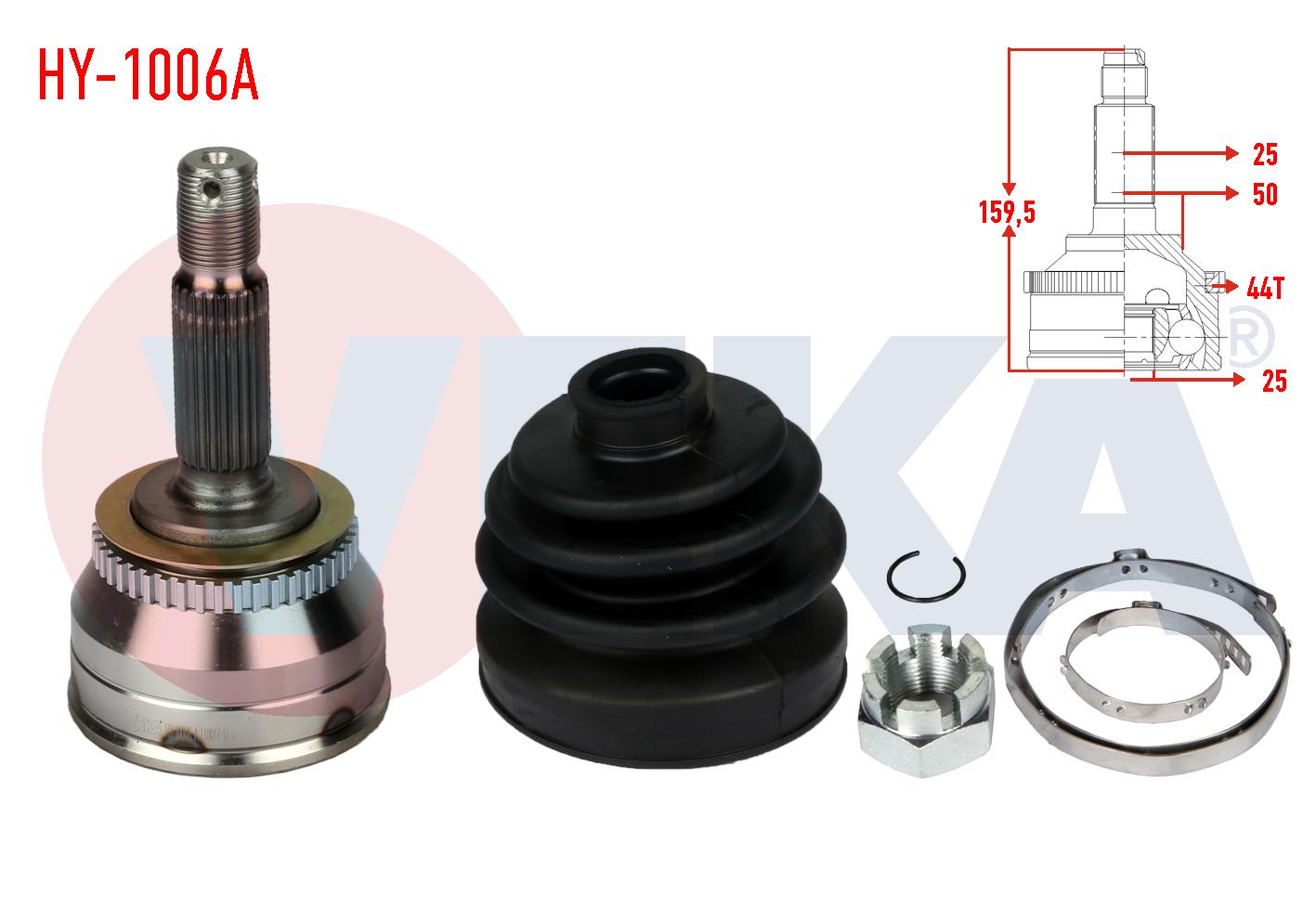 AKS KAFASI SOL-SAG ON DIS HYUNDAI MATRIX (FC) 1.5 CRDI ABSLI 44 DIS 25X25X50 UZUNLUK 160mm 2001-2010