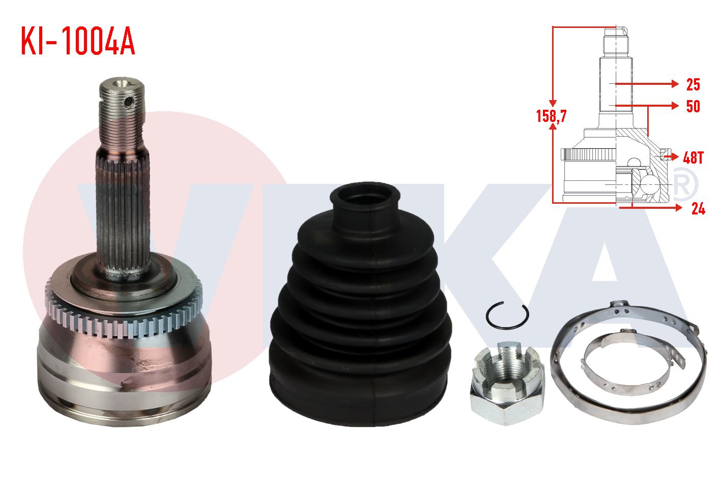 AKS KAFASI SOL-SAG ON DIS KIA RIO II 1.5 CRDI ABSLI 48 25X24X50 UZUNLUK 158mm 2006-2011