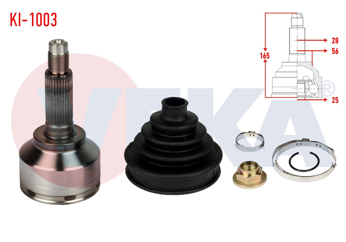 AKS KAFASI SOL-SAG ON DIS KIA SORENTO I (JC) 2.5 CRDI  28X25X56 UZUNLUK 165mm 2002-2009