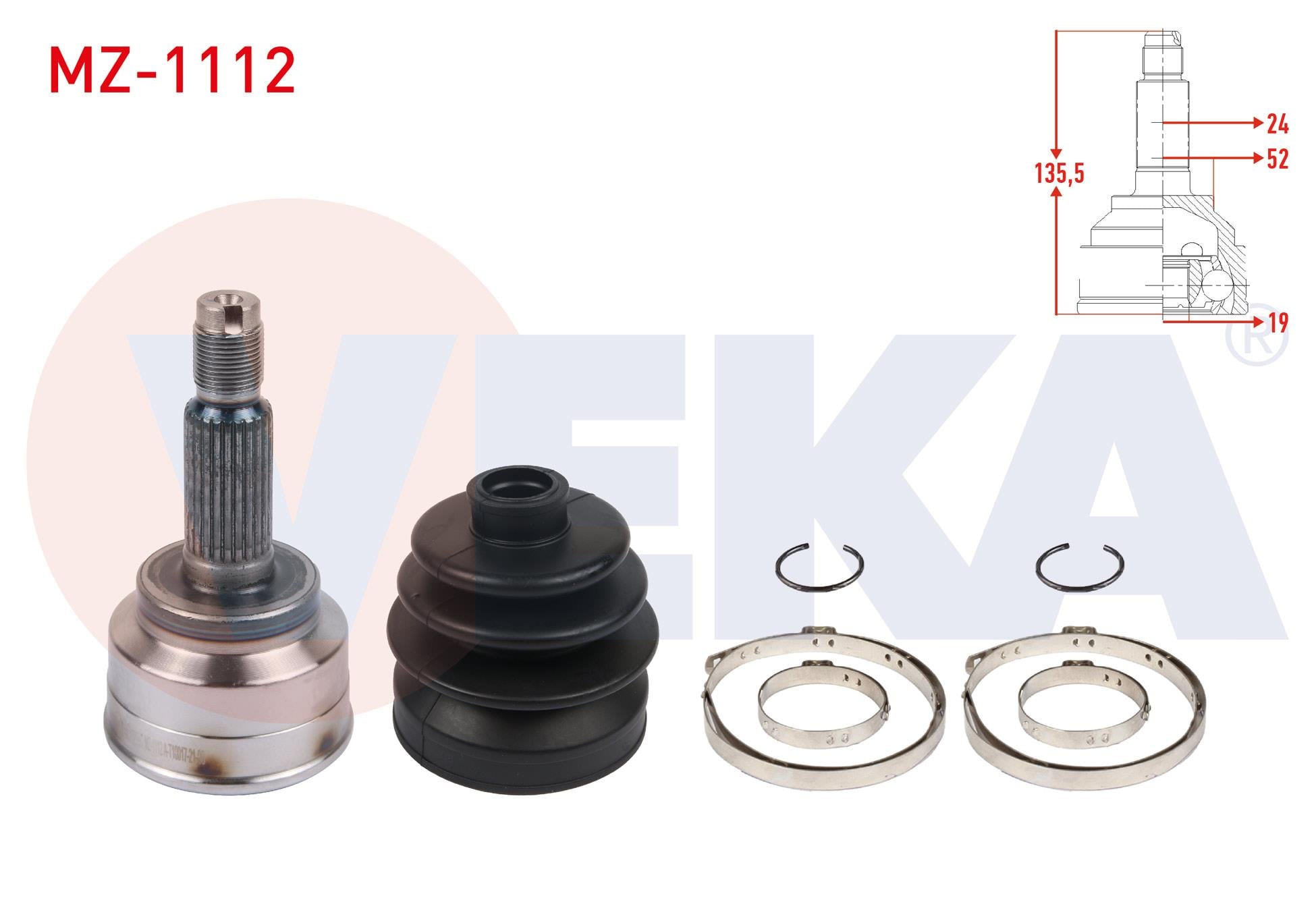 AKS KAFASI SOL-SAG ON DIS MAZDA 121 II (DB) 1.3i 16v  24X19X52 UZUNLUK 135,5 mm 1990-1996