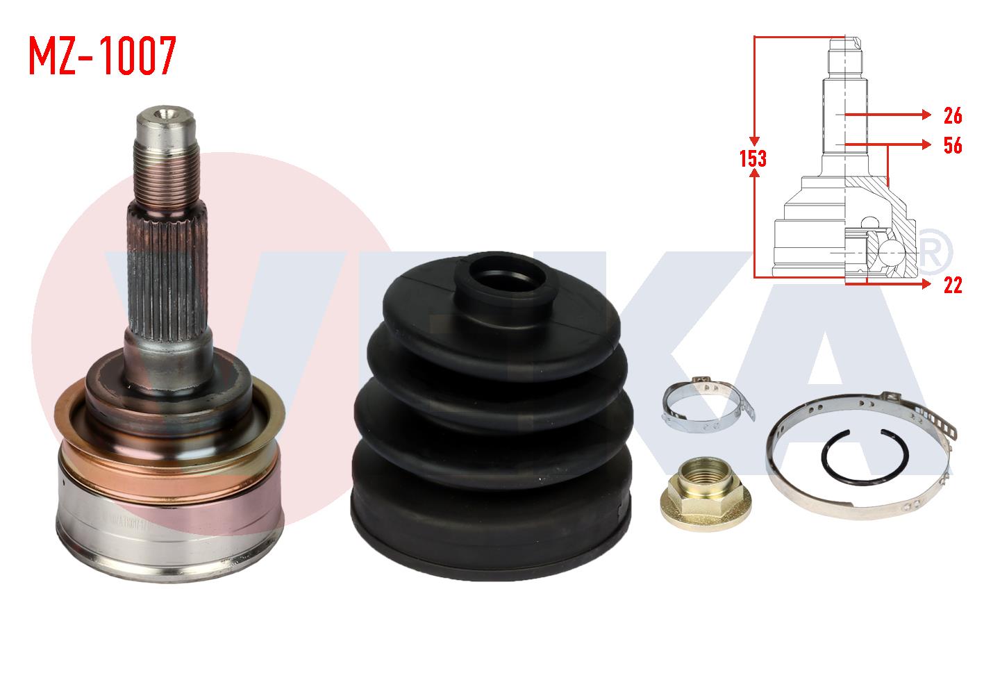 AKS KAFASI SOL-SAG ON DIS MAZDA 323 IV (BG) 1.5i 26X22X56 UZUNLUK 152mm 1989-1994