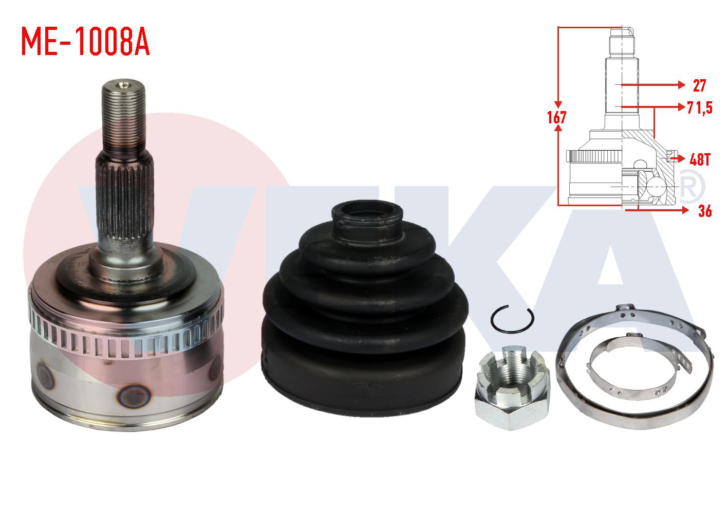 AKS KAFASI SOL-SAG ON DIS MERCEDES VITO (638) 108 CDI ABSLI 48 DIS 27X36X71,5 UZUNLUK 167mm 1997-2003