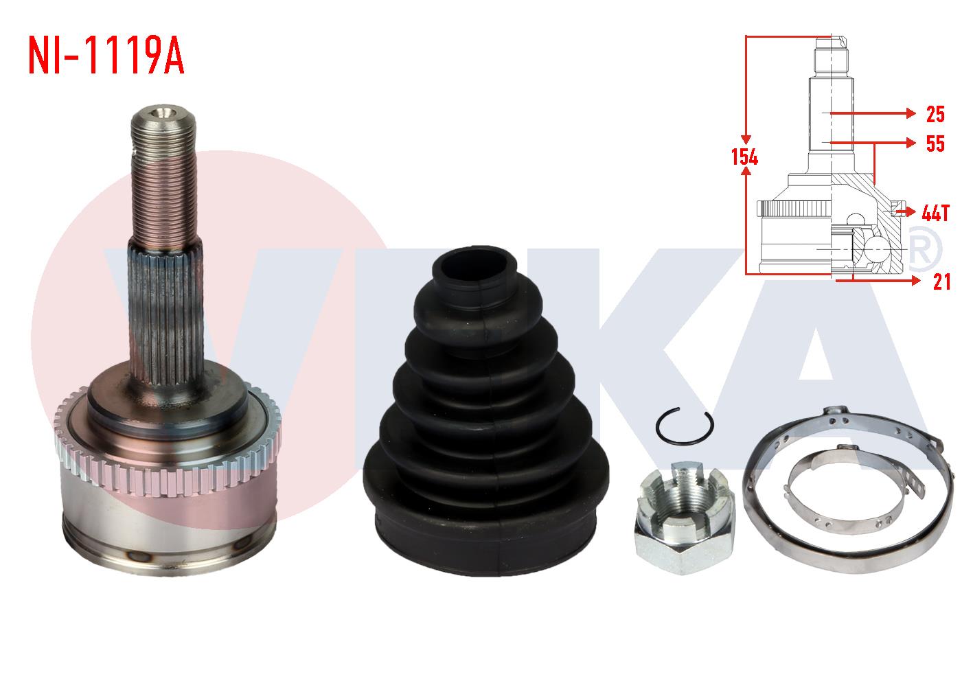 AKS KAFASI SOL-SAG ON DIS NISSAN ALMERA II (N16) 1.5i 16v ABSLI 44 DIS 25X21X55 UZUNLUK 154mm 2000-2007