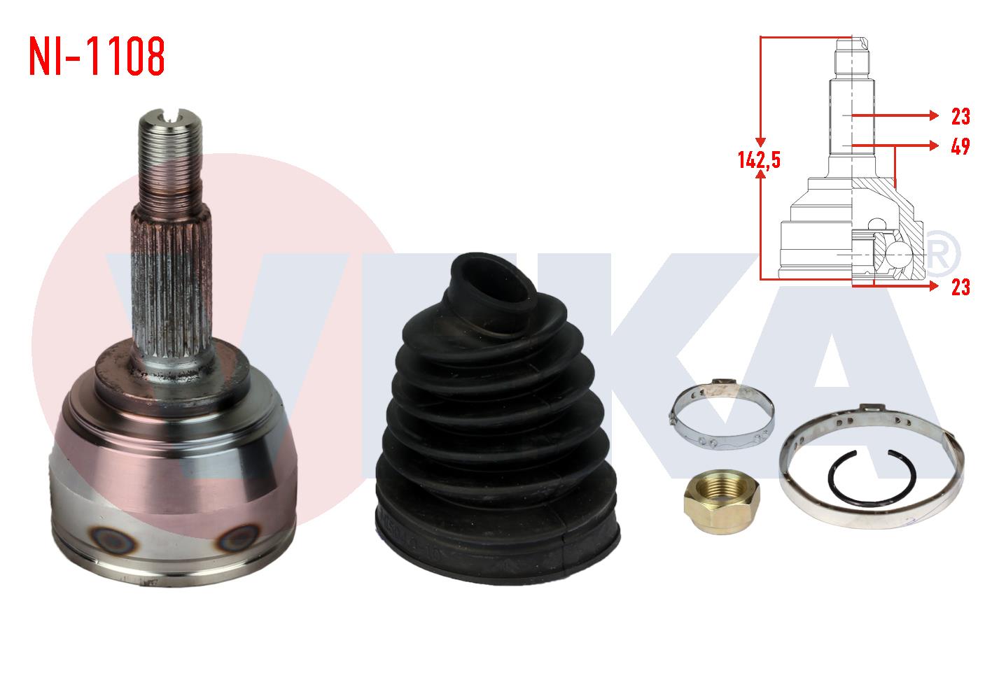 AKS KAFASI SOL-SAG ON DIS NISSAN MICRA (K12) 1.5 DCI M-T 23X23X49 UZUNLUK 142,5mm 2003-2010