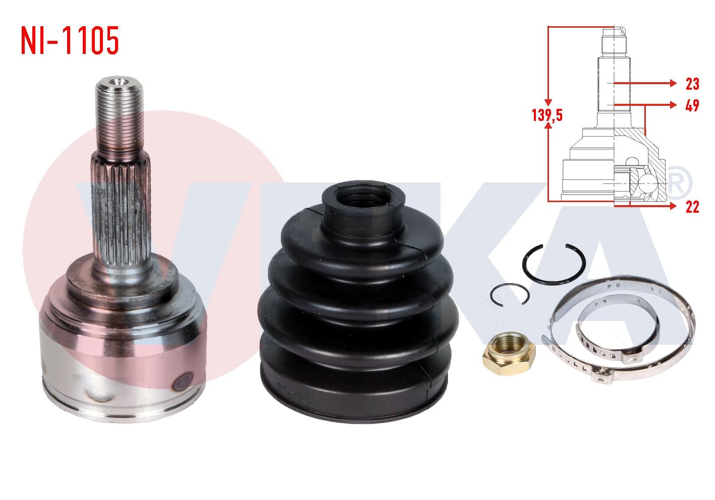 AKS KAFASI SOL-SAG ON DIS NISSAN MICRA (K12) 1.5 DCI 23X22X49,3 UZUNLUK 142,3mm 2003-2010