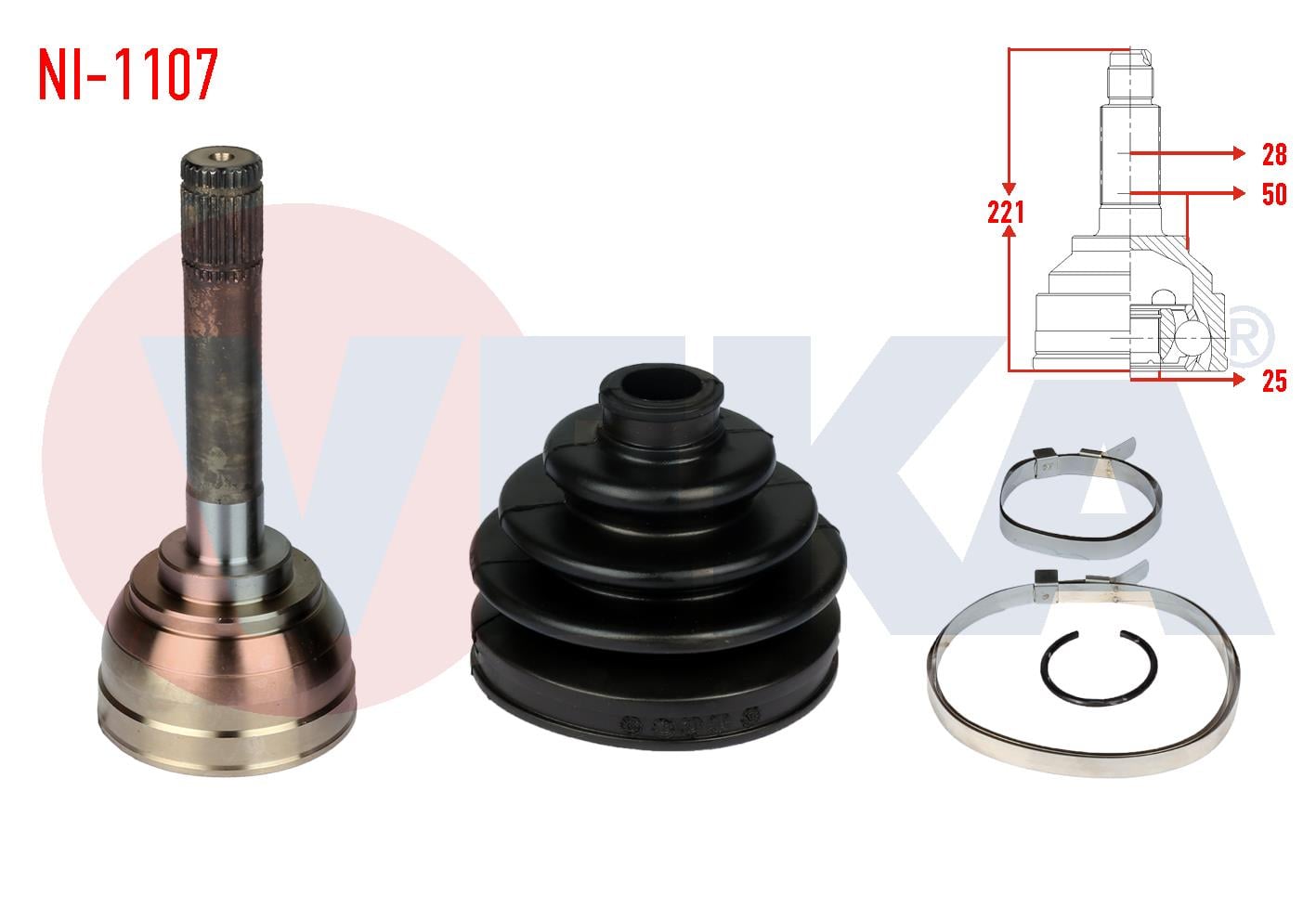 AKS KAFASI SOL-SAG ON DIS NISSAN PICK UP (D22) 2.5 D  4X2 28X25X50 UZUNLUK 221mm 1998-