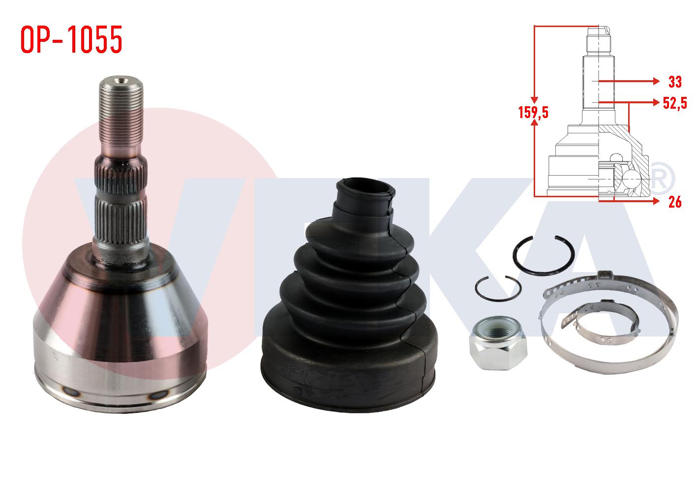 AKS KAFASI SOL-SAG ON DIS OPEL ASTRA H 1.9 CDTI  33X26X52,5 UZUNLUK 159,5 mm 2004-2010