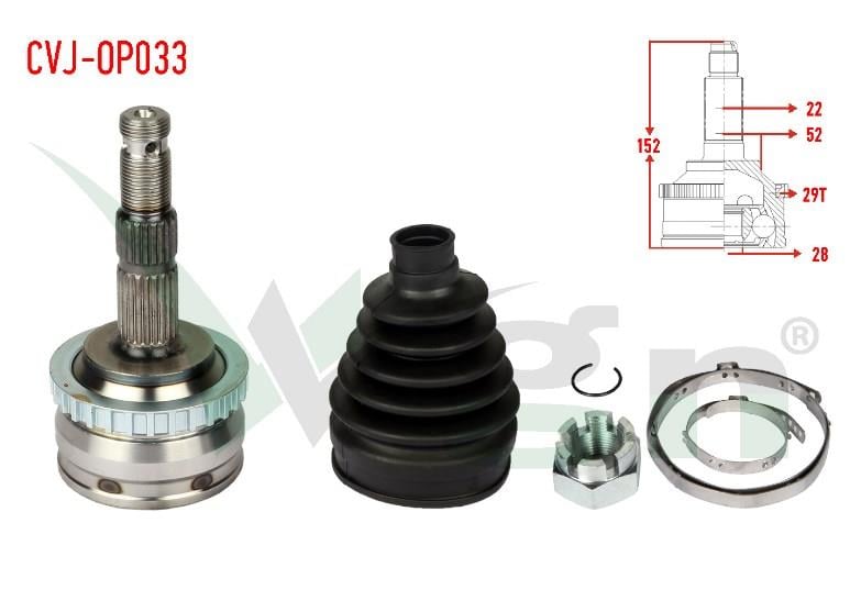 AKS KAFASI SOL-SAG ON DIS OPEL CORSA C 1.0 ABSLI 29 DIS 22X28X52 UZUNLUK 151,7 mm 2000-2006 26067600 844013 607400 303890