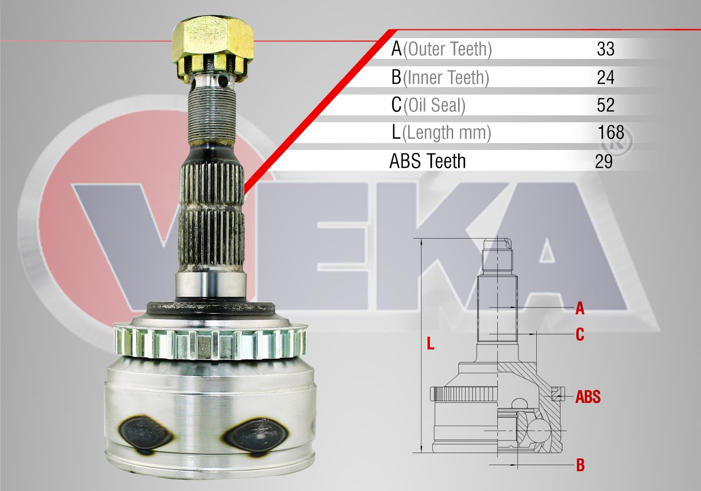 AKS KAFASI SOL-SAG ON DIS OPEL CORSA C 1.7 CDTI ABSLI 29 DIS 33X24X52 UZUNLUK 168 MM 2000-2006