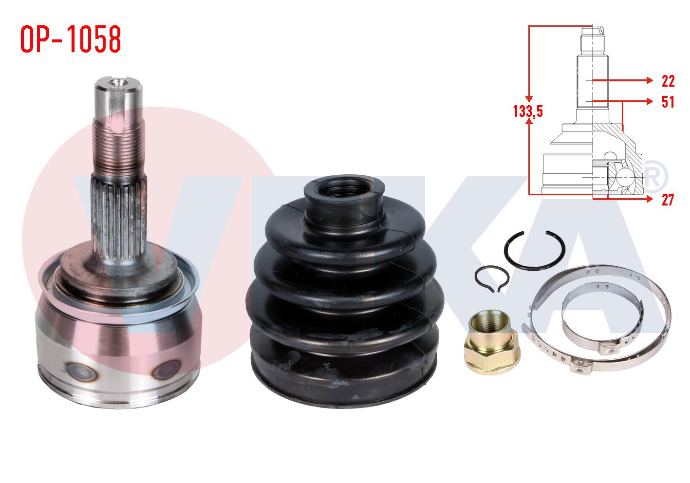 AKS KAFASI SOL-SAG ON DIS OPEL CORSA D 1.2 22X27X51 UZUNLUK 133.5mm 2006-2014