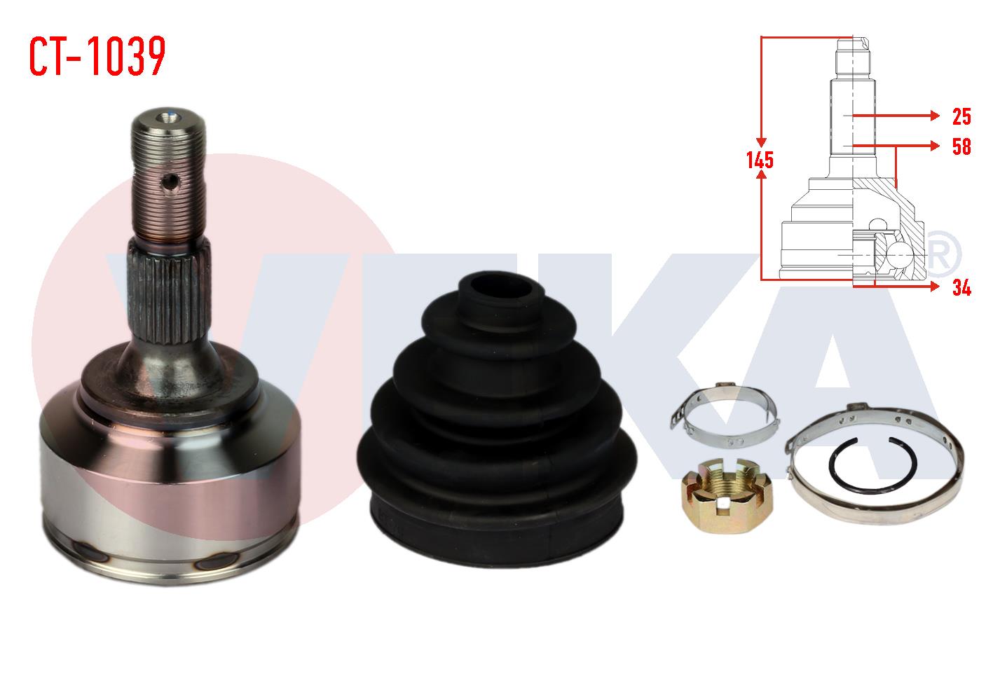 AKS KAFASI SOL-SAG ON DIS PEUGEOT 307 (3A/C) 1.4 HDI 25X34X58 UZUNLUK 145 mm 2000-2007