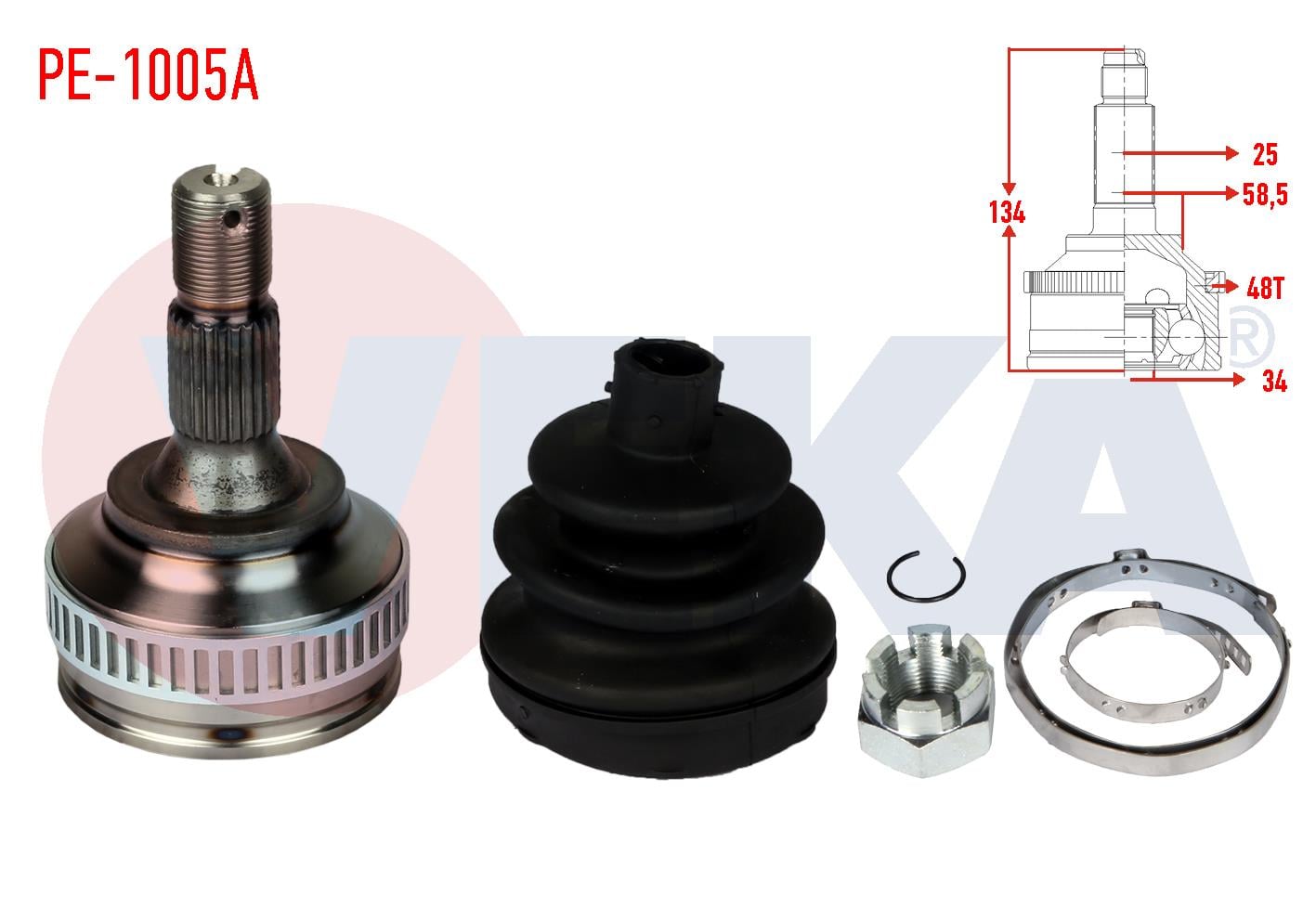 AKS KAFASI SOL-SAG ON DIS PEUGEOT PARTNER 1.6 HDI ABSLI 48 DIS 25X34X58,5 UZUNLUK 134 mm 2008-