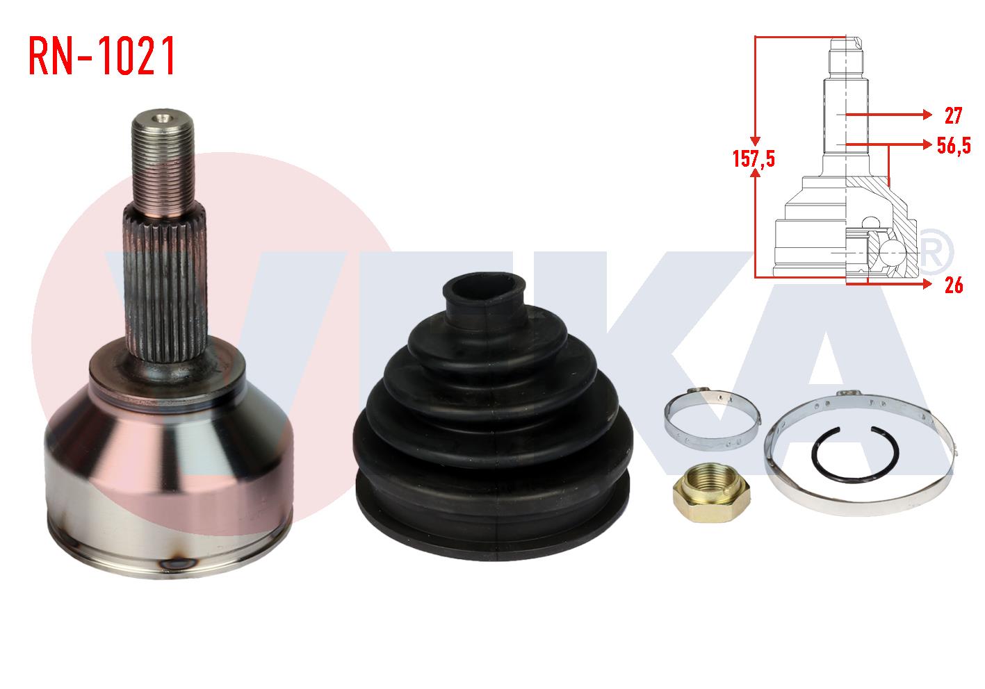 AKS KAFASI SOL-SAG ON DIS RENAULT TRAFIC II (FL) 1.9 DCI 27X26X56,5 UZUNLUK 157,5 mm 2001-2014