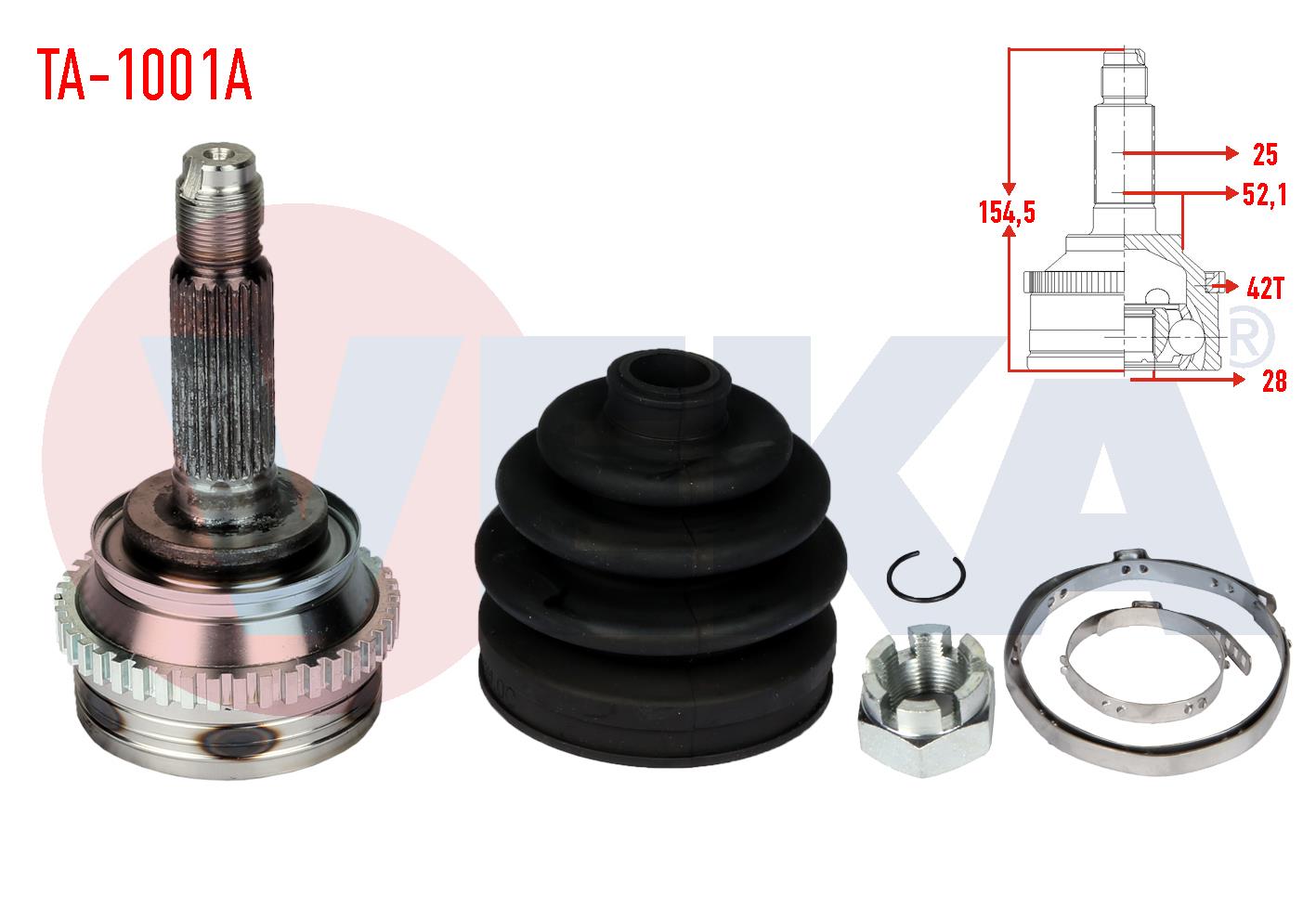 AKS KAFASI SOL-SAG ON DIS TATA INDIGO (4_V2) 1.4 D TURBOSUZ 2003- ABSLI 42 DIS 25X28X52.1 UZUNLUK 154.5mm 2003-