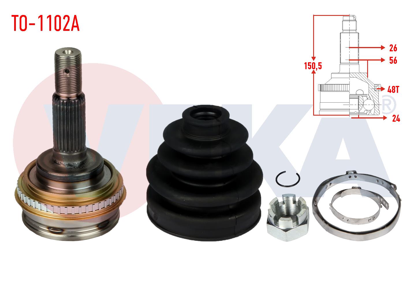 AKS KAFASI SOL-SAG ON DIS TOYOTA COROLLA (_E9_) 1.6i ABSLI 48 DIS 26X24X56 UZUNLUK 150,6mm 1987-1993