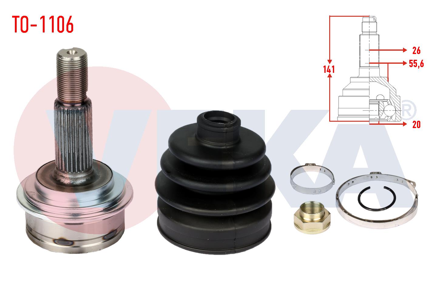 AKS KAFASI SOL-SAG ON DIS TOYOTA YARIS (P9) 1.0 VVT-I 26X20X55,6 UZUNLUK 142mm 2006-2010