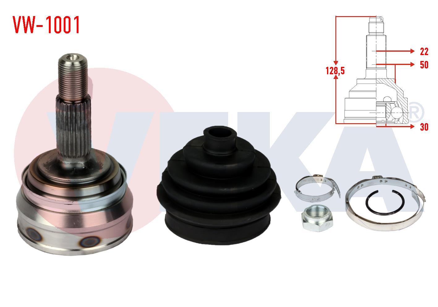 AKS KAFASI SOL-SAG ON DIS VOLKSWAGEN GOLF I (17) 1.1  22X30X50 UZUNLUK 130 mm 1974-1985