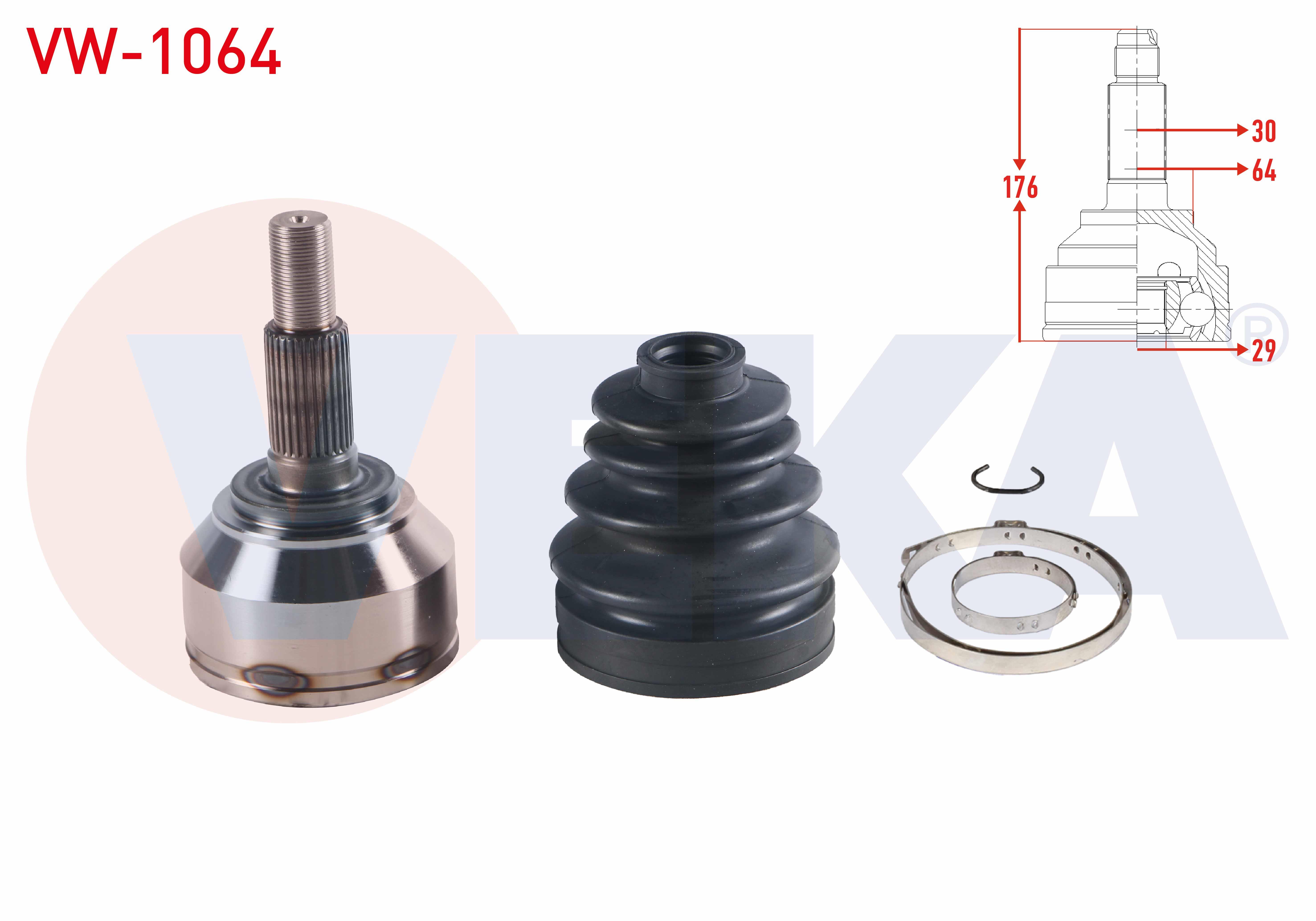 AKS KAFASI SOL-SAG ON DIS VOLKSWAGEN TOUAREG (7LA,7L6,7L7) 5.0 V10 TDI 30X29X64 UZUNLUK 176 mm 2002-2010