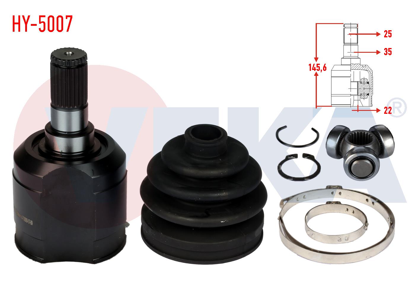 AKS KAFASI SOL-SAG ON IC HYUNDAI ACCENT I (X-3) 1.3i 25X22X35 UZUNLUK 145,6 mm 1994-2000