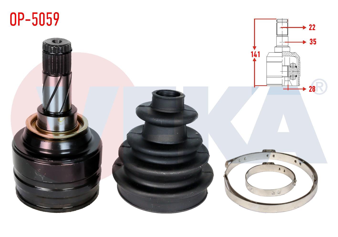 AKS KAFASI SOL-SAG ON IC OPEL CORSA B 1.0i  22X28X35 UZUNLUK 141 mm 1993-2000