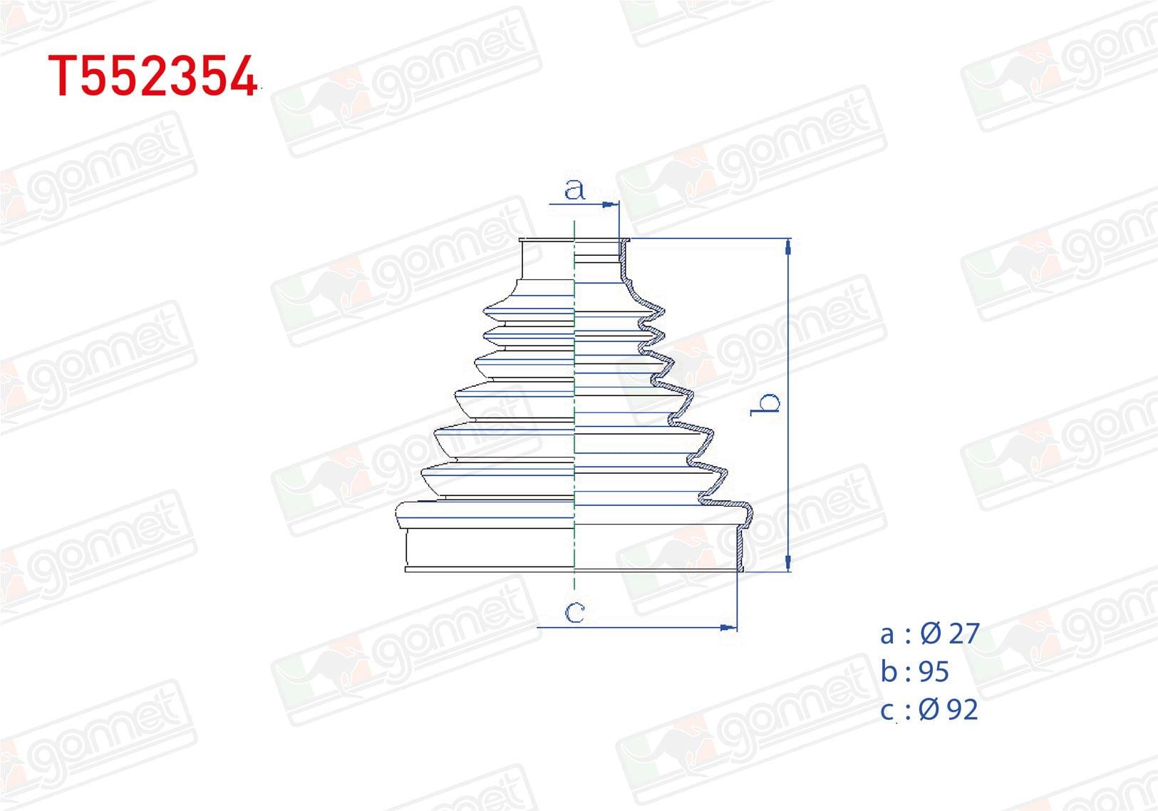 AKS KORUGU KITI SOL-SAG IC TERMOPLASTIK OPEL ASTRA J 1.6 CDTI 27X95X92 2009-2016 / INSIGNIA 2.0 CDTI 2008- / MERIVA B 1.7 CDTI 2010- / ZAFIRA C 1.6 CDTI 2014-