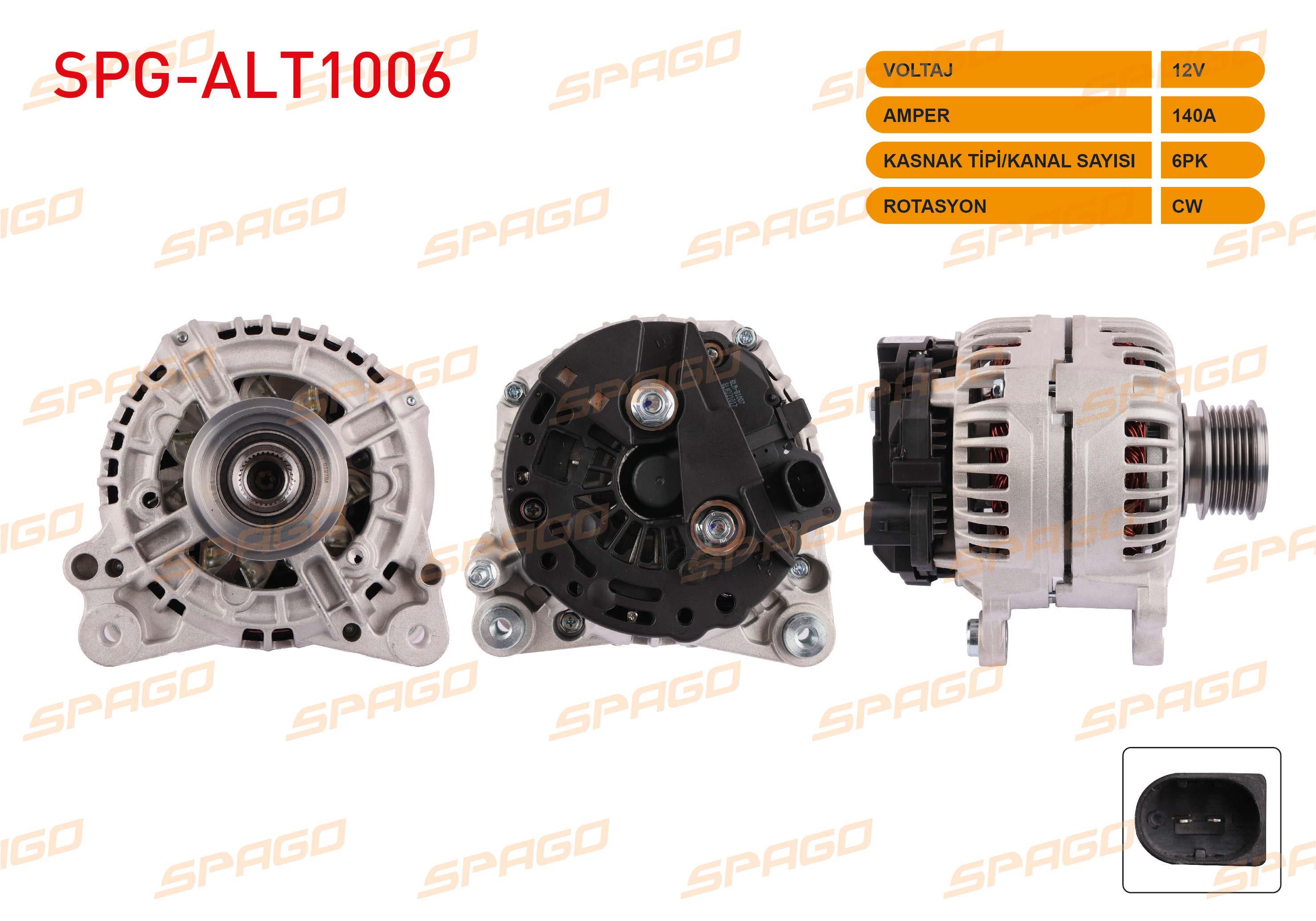 ALTERNATOR B TIPI 12V/140A 6PK CADDY III 2.0 TDI 10-15/GOLF VI 1.6 TDI-2.0 TDI 08-13/ JETTA (162) 1.6 TDI 04-15/ A3 (8P1) 1.6 TDI 03-12/Q3 (8UB) 2.0 TDI 11-18/ LEON (1P1) 1.6 TDI 05-12